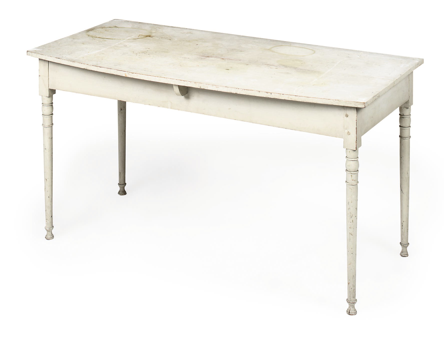 A GEORGE III CREAM AND GREY-PAINTED BOWFRONT SIDE TABLE