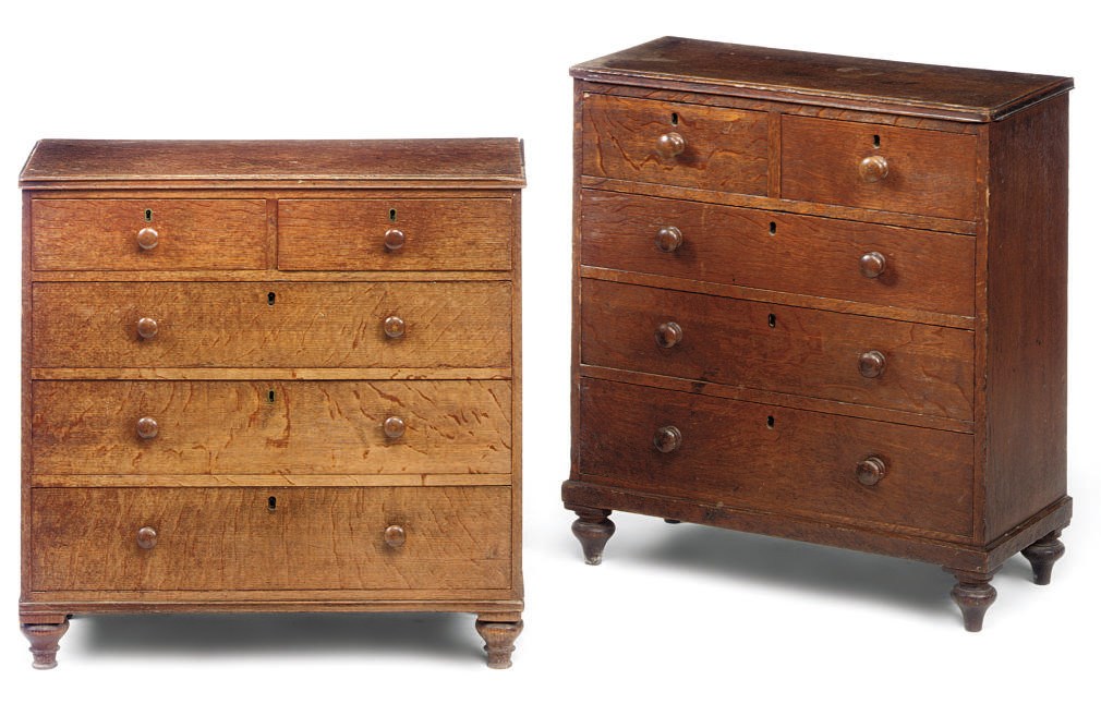 TWO REGENCY OAK MINIATURE CHESTS