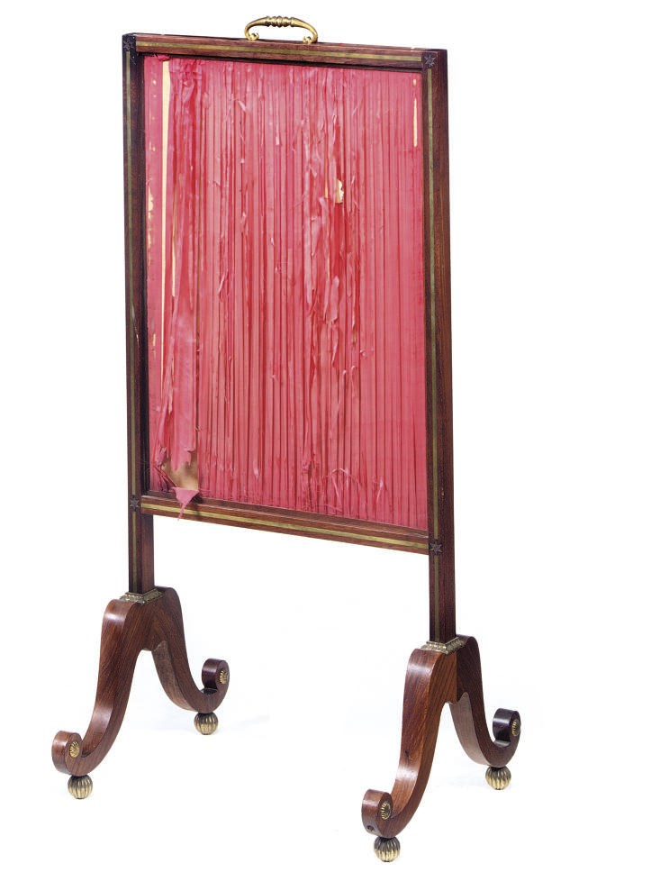A REGENCY BRASS-INLAID ROSEWOOD CHEVAL FIRESCREEN