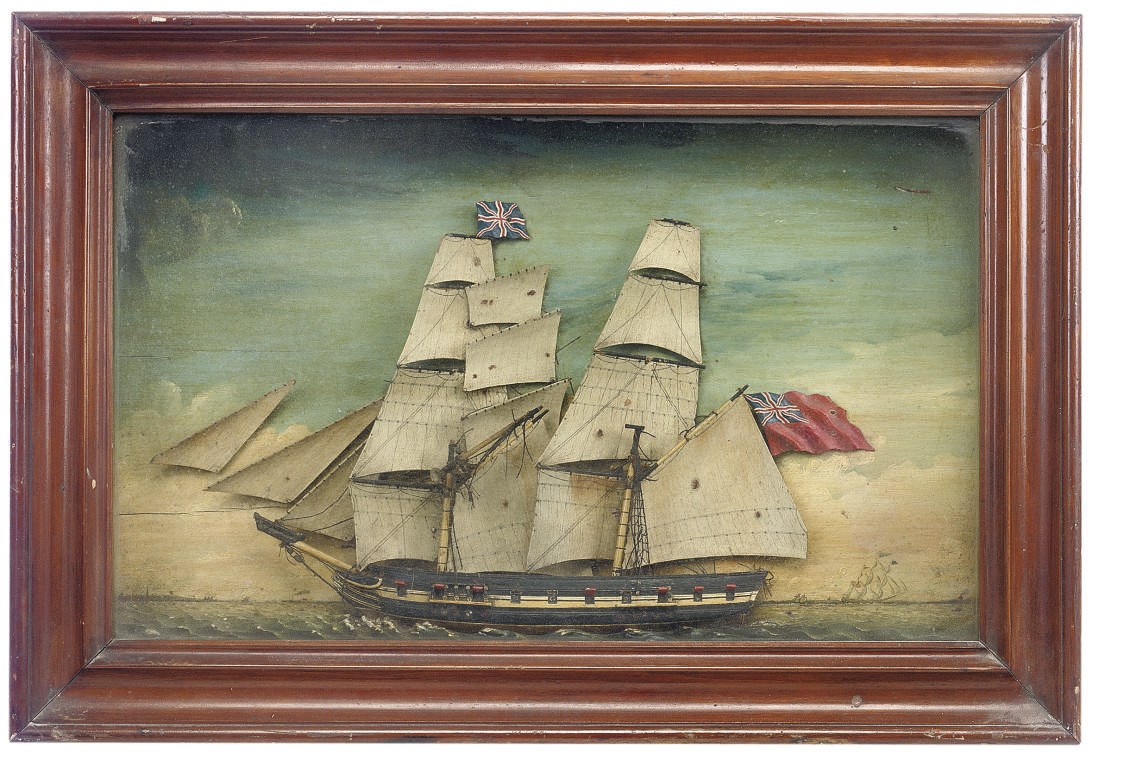 A SAILOR'S PICTURE HALF-MODEL OF AN EAST INDIAMAN UNDER FULL SAIL