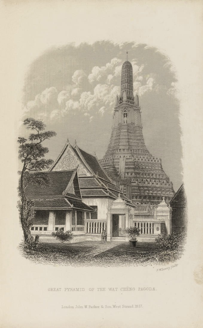 BOWRING, John B. (1792-1872).  The Kingdom and People of Siam; with a Narrative of the Mission to that Country in 1855. London: J. W. Parker, 1857. 2 volumes, 8° (206 x 138mm). Half title in volume one, folding engraved map, lithographed portrait of the author, 3 folding facsimiles, 6 wood-engraved plates and 8 chromolithographed (first facsimile letter with some repairs affecting text, 2 chromolithographs with shorter margins and light waterstaining in upper margin, occasional light soiling, mainly thumb-soiling, stronger towards the end of both vols., map with a few repairs at folds). 20th-century cloth (spines sunfaded). FIRST EDITION of Bowring's account of his mission to Siam in 1855 to conclude a commercial treaty. Cordier Indosinica 977.