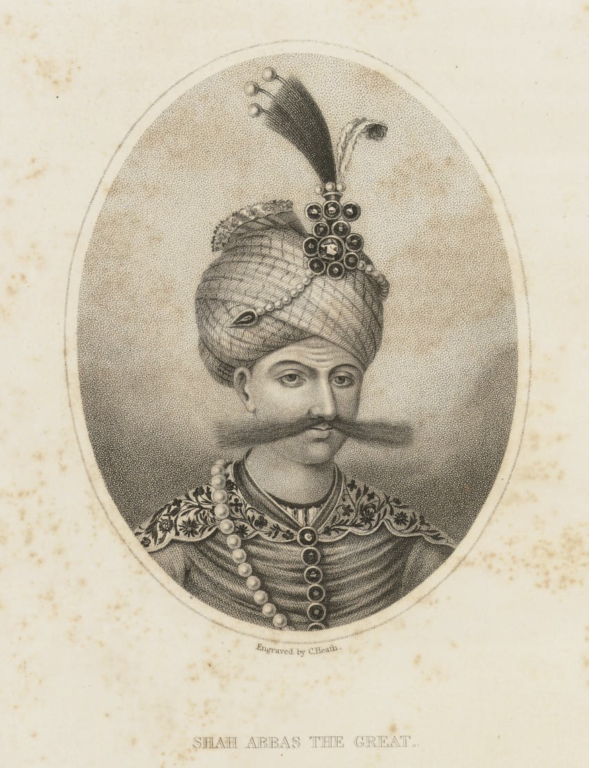 MALCOLM, John (1769-1833).  The History of Persia, from the Most Early Period to the Present Time: containing an Account of the Religion, Government, Usages, and Character of the Inhabitants of that Kingdom. London: John Murray, 1815. 2 volumes, 4° (312 x 245mm). Folding engraved map and 22 plates (without the half titles, some heavy waterstaining and foxing throughout). Contemporary calf gilt (rather worn and stained, rebacked). Provenance: Thomas Carter (armorial bookplate). Ghani p.236.	 (2)