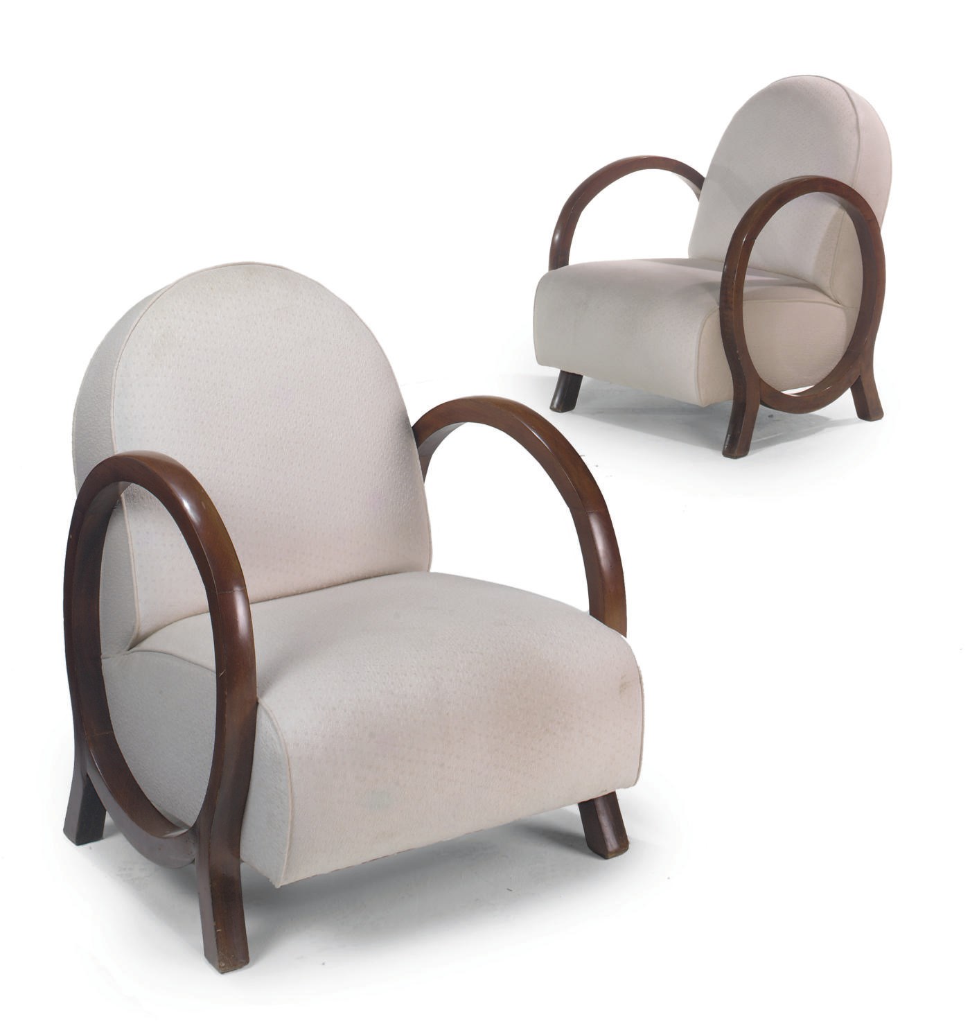A PAIR OF BEECH BENTWOOD AND UPHOLSTERED ARMCHAIRS