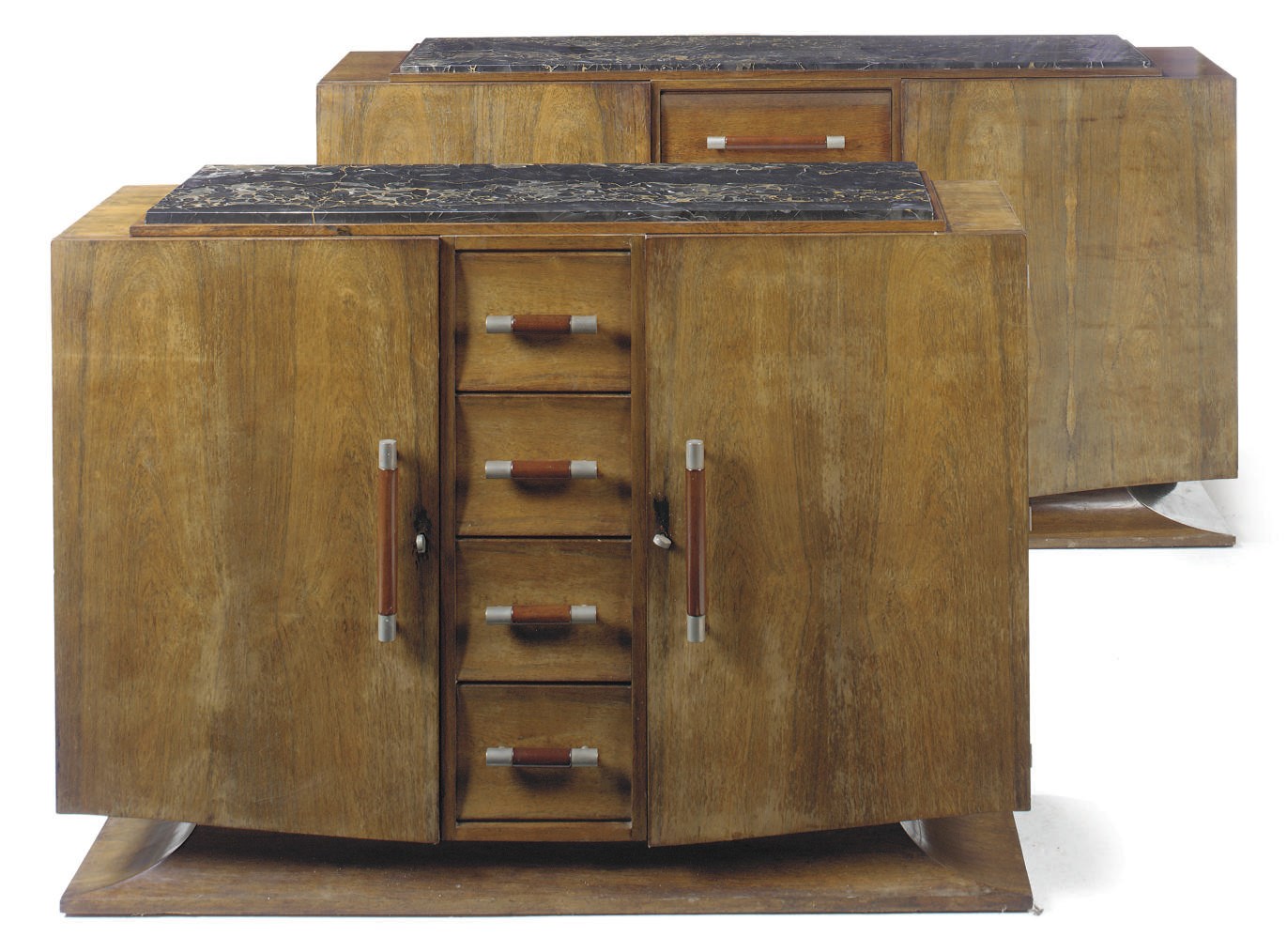 AN ART DECO MAHOGANY SIDEBOARD AND A SMALLER COMPANION, CIRCA 1930