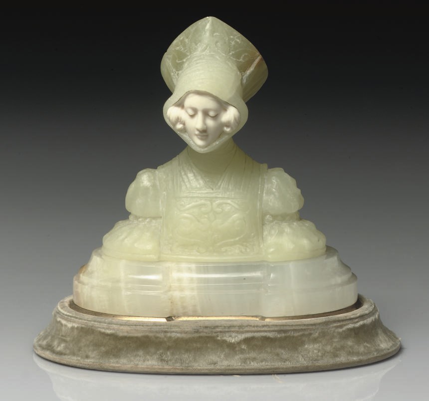 REPOSE A CARVED ONYX AND IVORY BUST, CIRCA 1890