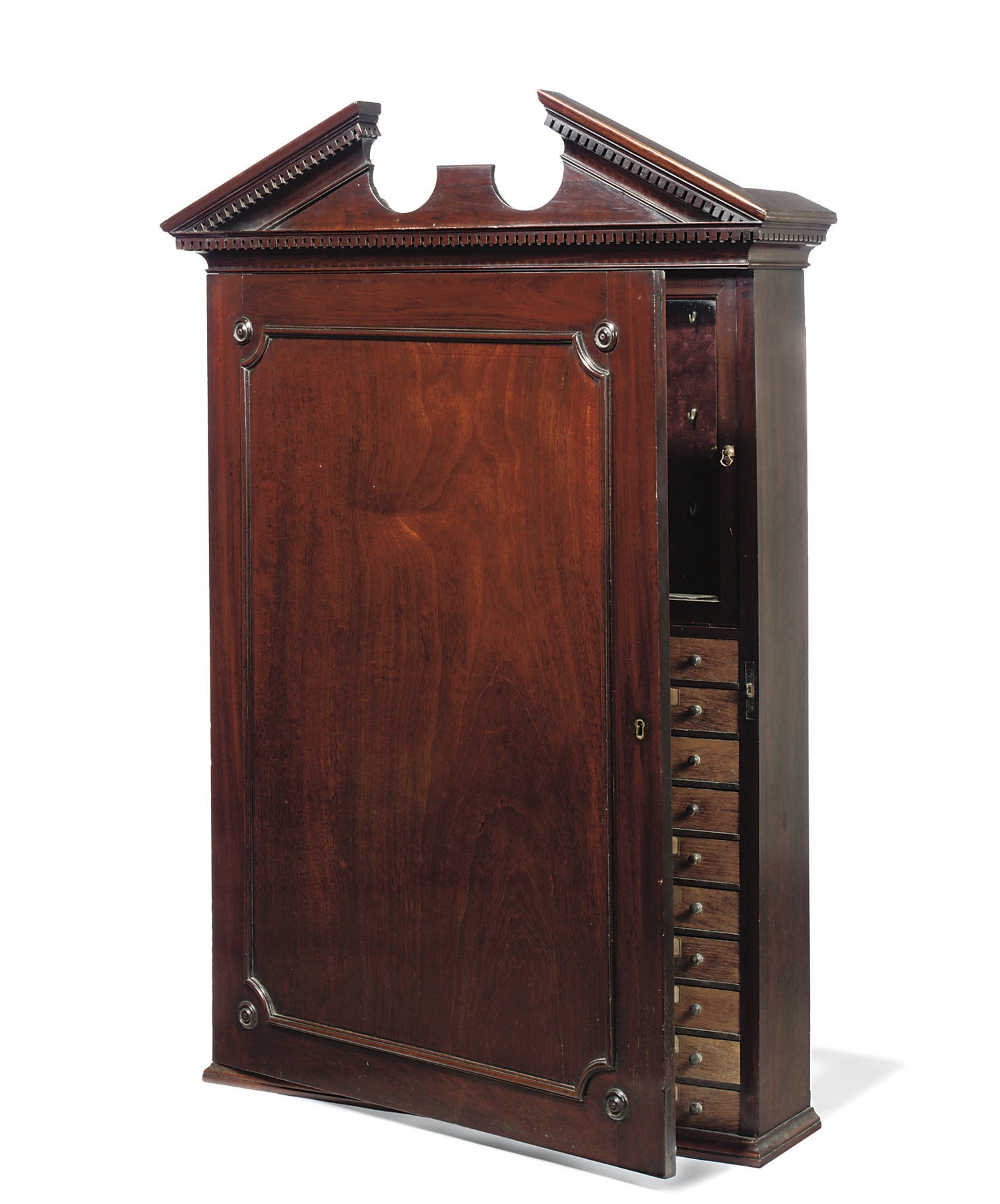 A GEORGE III MAHOGANY KEY AND COLLECTOR'S CABINET