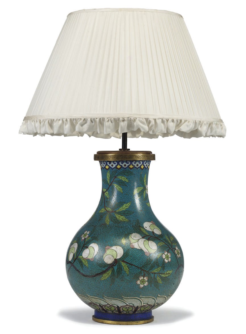 A CHINESE CLOISONNE ENAMEL VASE LAMP