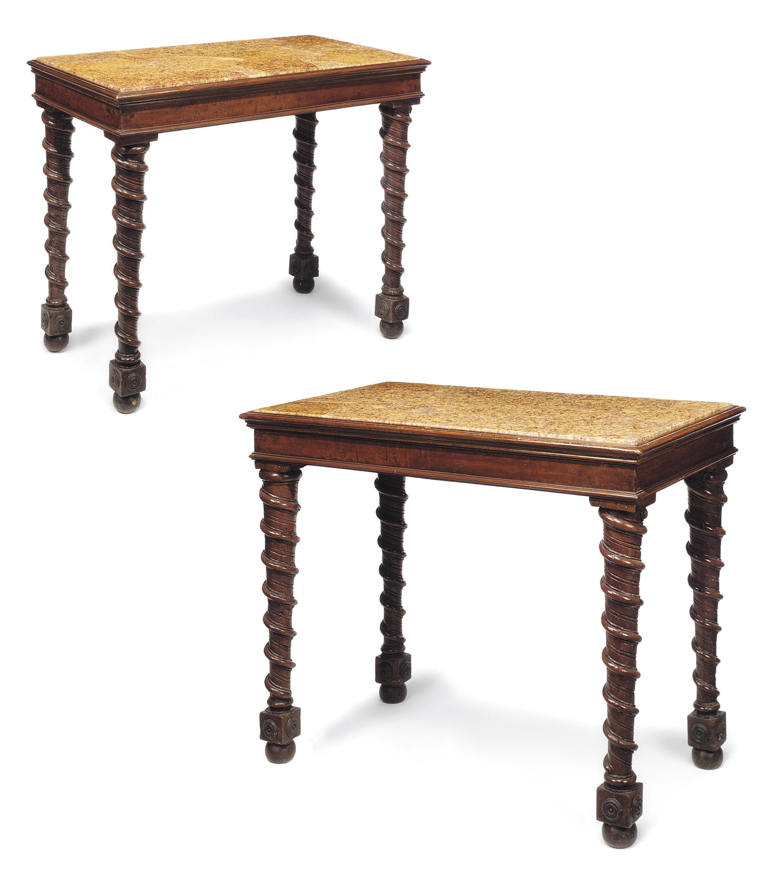 A PAIR OF ITALIAN WALNUT CENTRE TABLES