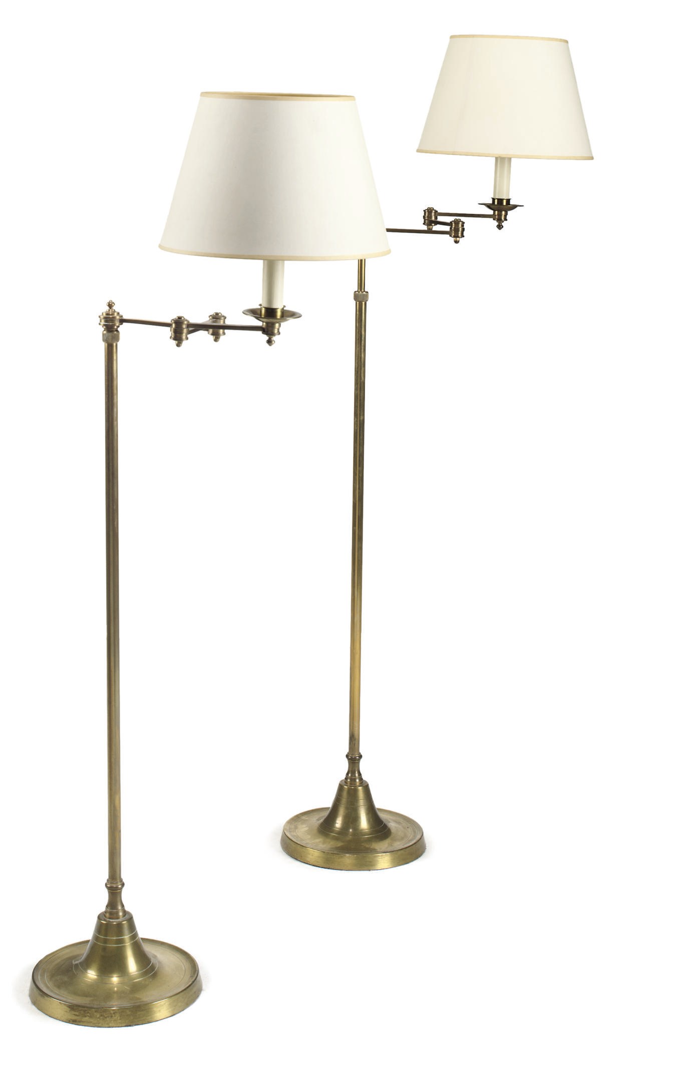 A PAIR OF BRASS TELESCOPIC STANDARD LAMPS