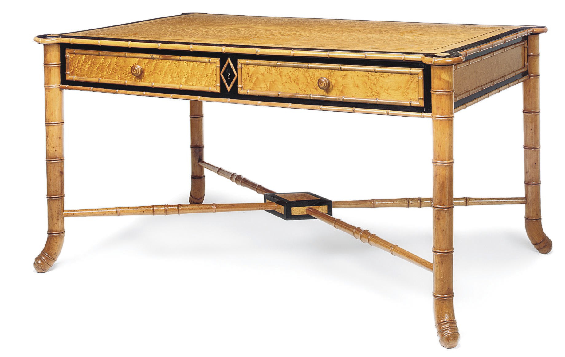 A NAPOLEON III BIRD'S-EYE MAPLE AND EBONISED BUREAU PLAT