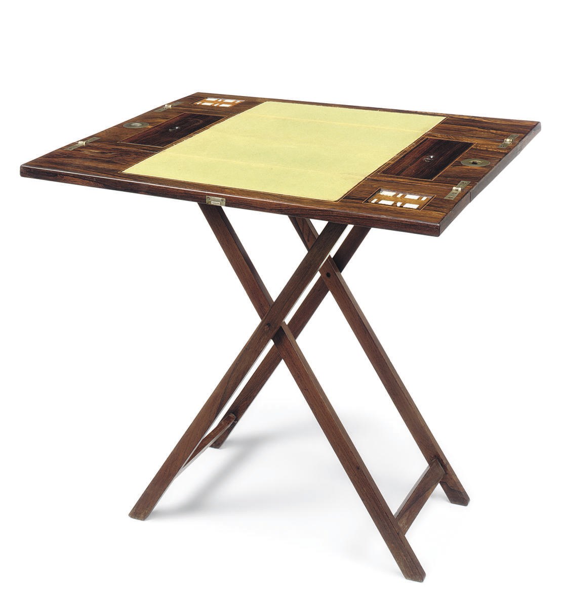 A COLONIAL ROSEWOOD TRAVELLING GAMES TABLE