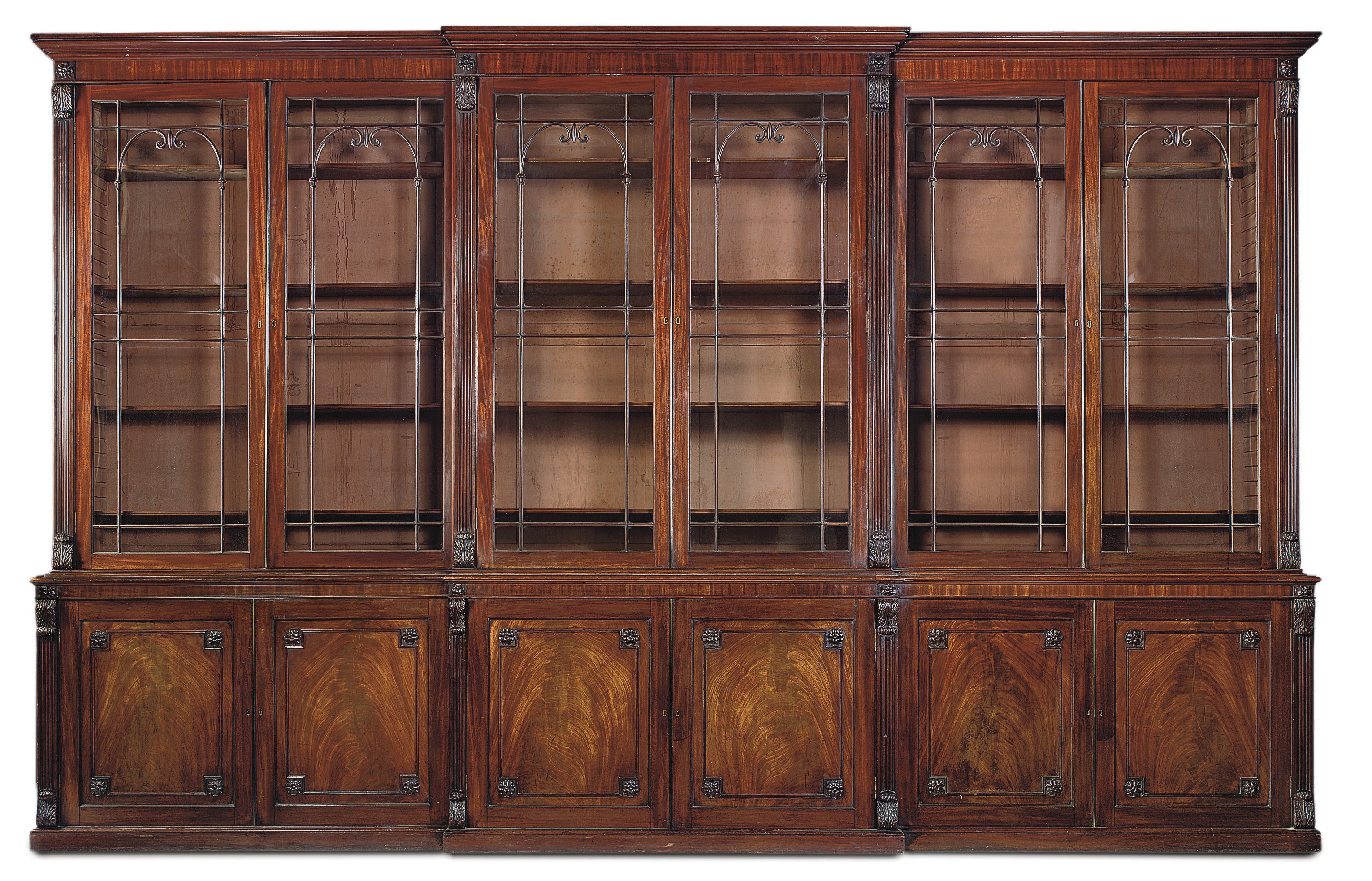 A GEORGE III MAHOGANY BREAKFRONT BOOKCASE