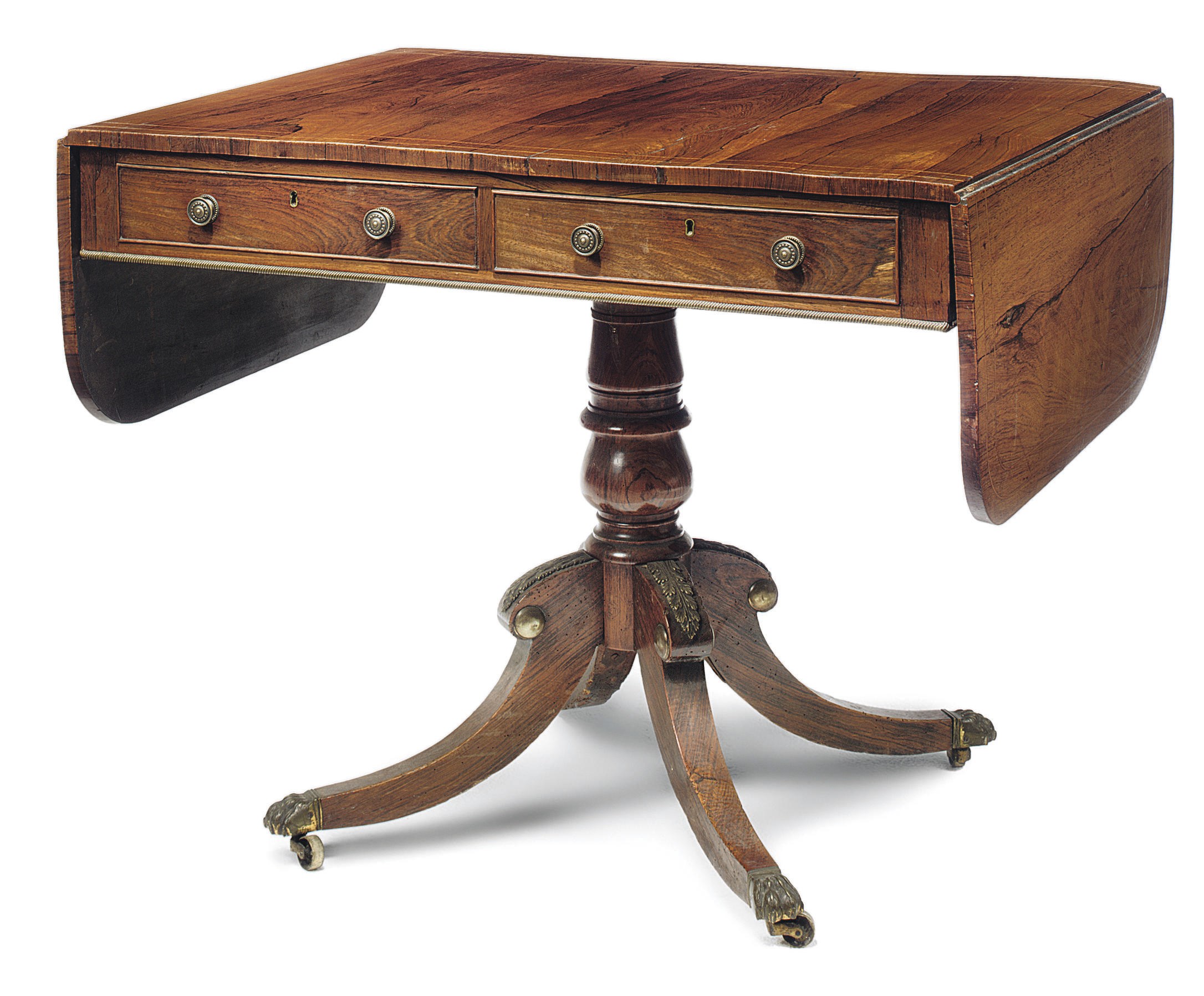 A REGENCY GILT-METAL MOUNTED ROSEWOOD AND SIMULATED ROSEWOOD SOFA TABLE