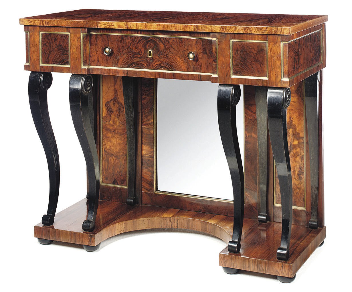 A NORTH ITALIAN OR SPANISH BRASS-MOUNTED WALNUT AND EBONISED SIDE TABLE