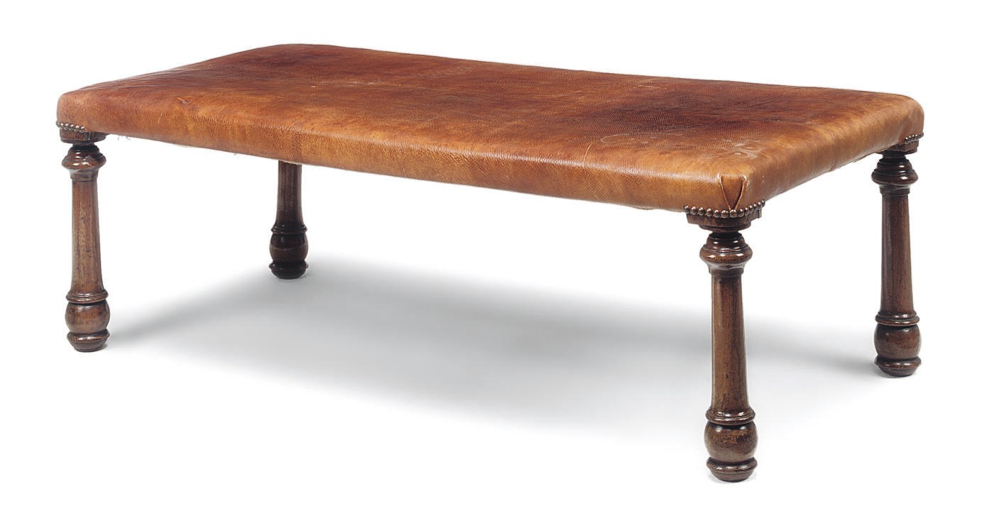 A MAHOGANY AND LEATHER LONG STOOL