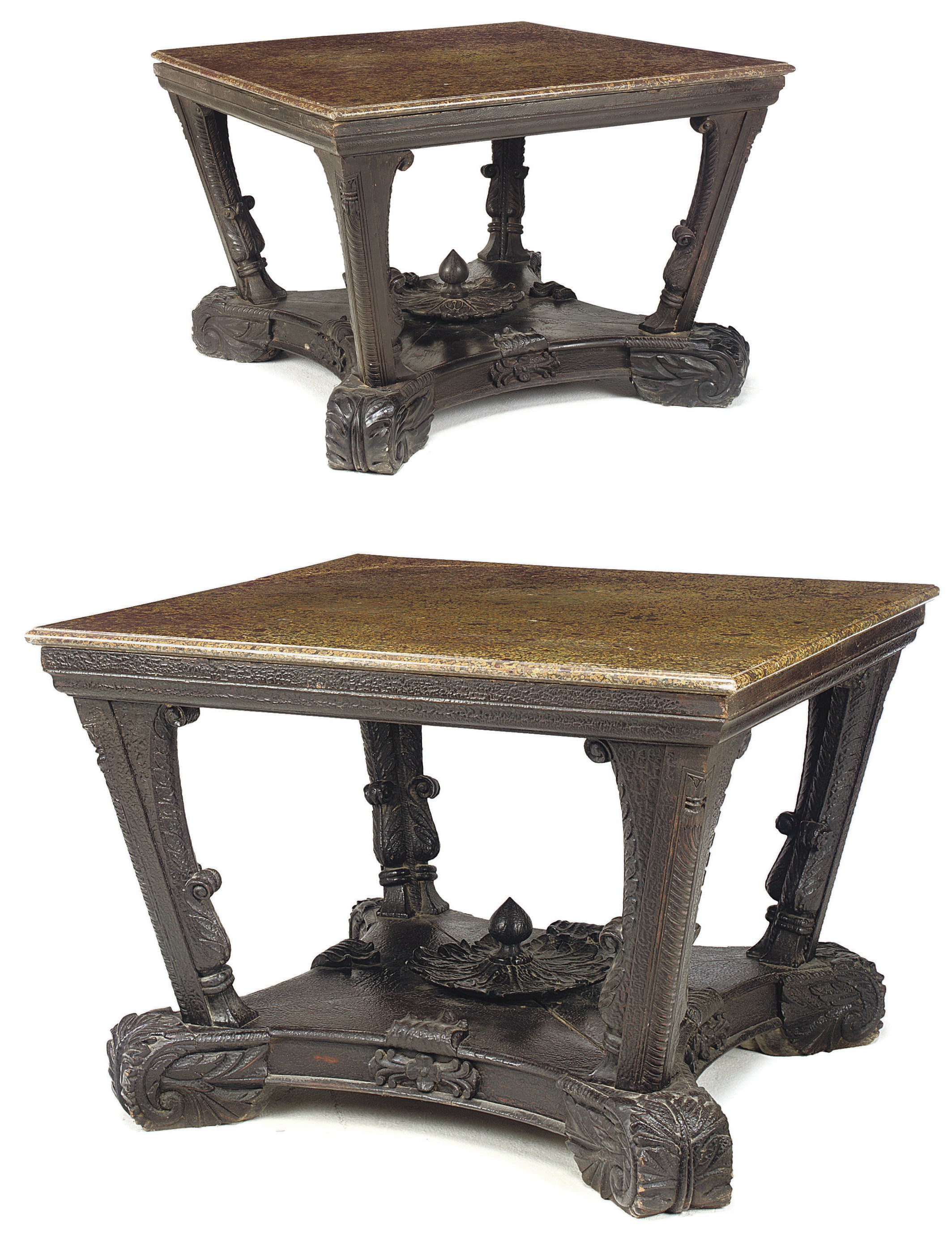 A PAIR OF ANGLO-INDIAN PAINTED TEAK CENTRE TABLES