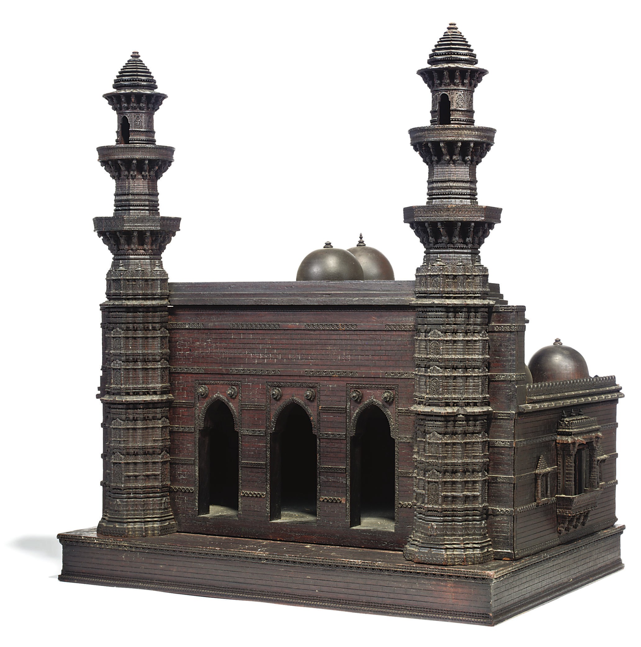 AN INDIAN HARDWOOD MODEL OF A MOSQUE