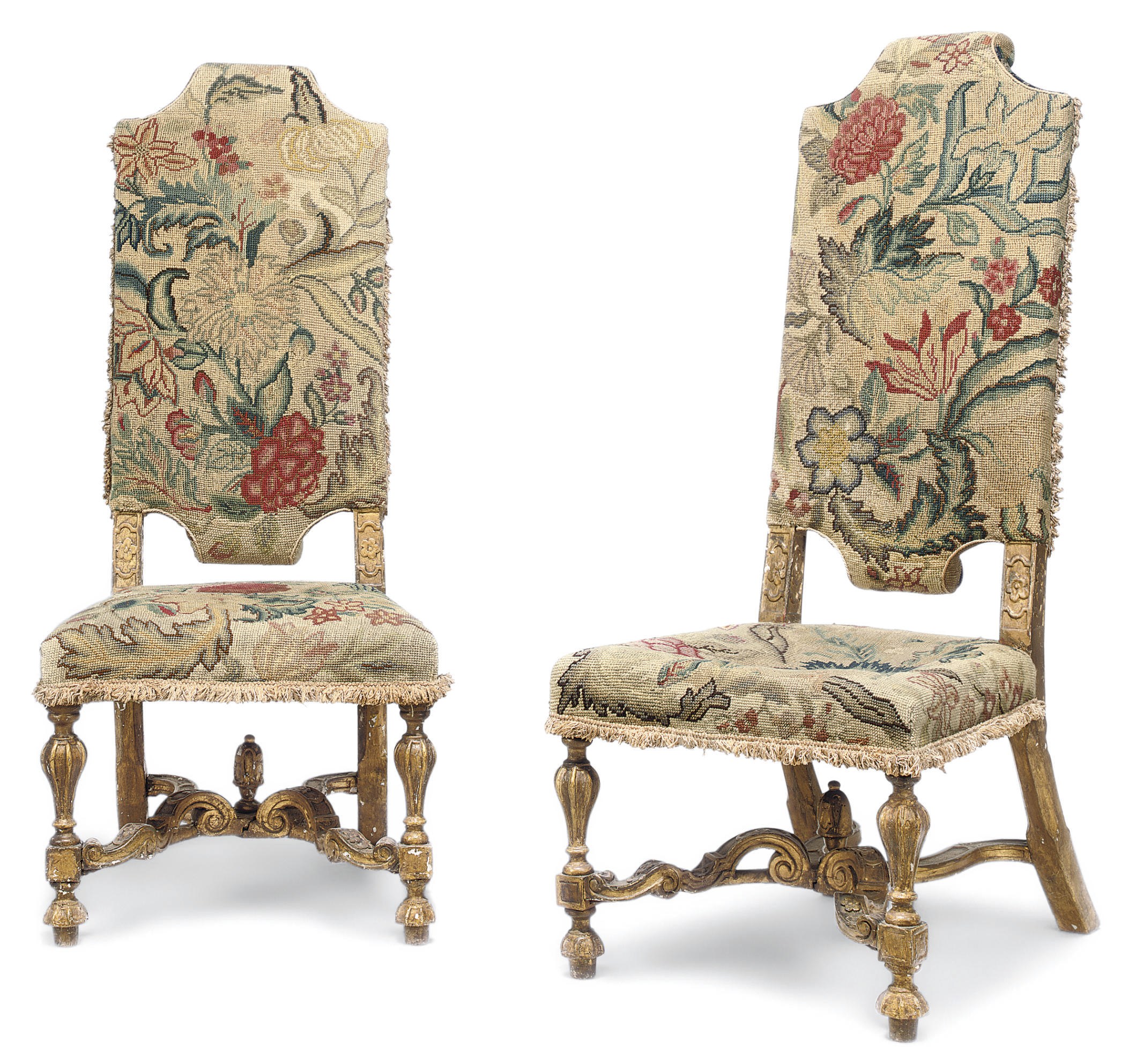A PAIR OF QUEEN ANNE GILTWOOD CHAIRS