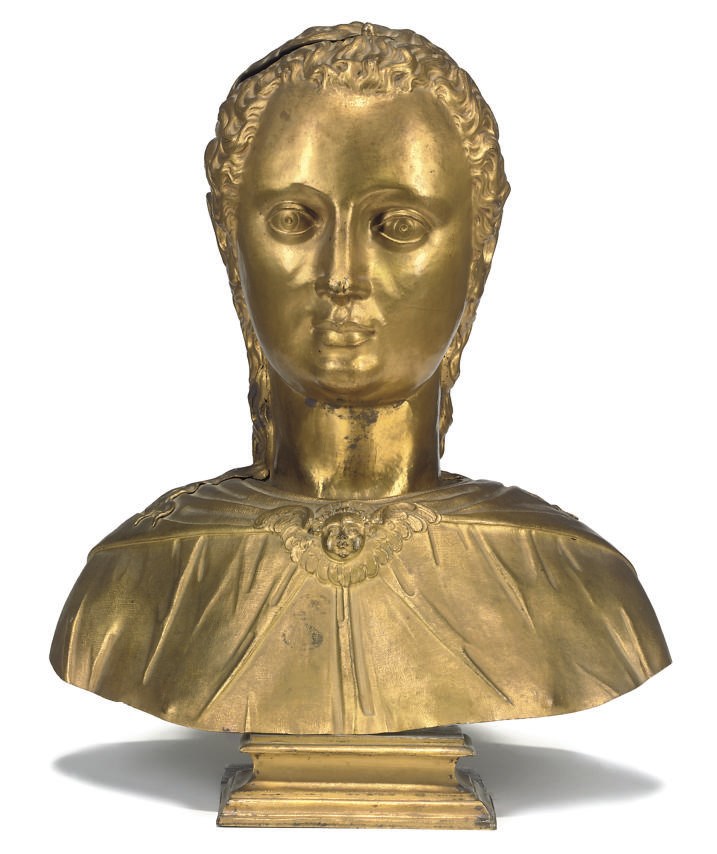 A FLORENTINE GILT-COPPER REPOUSSE BUST OF A FEMALE SAINT