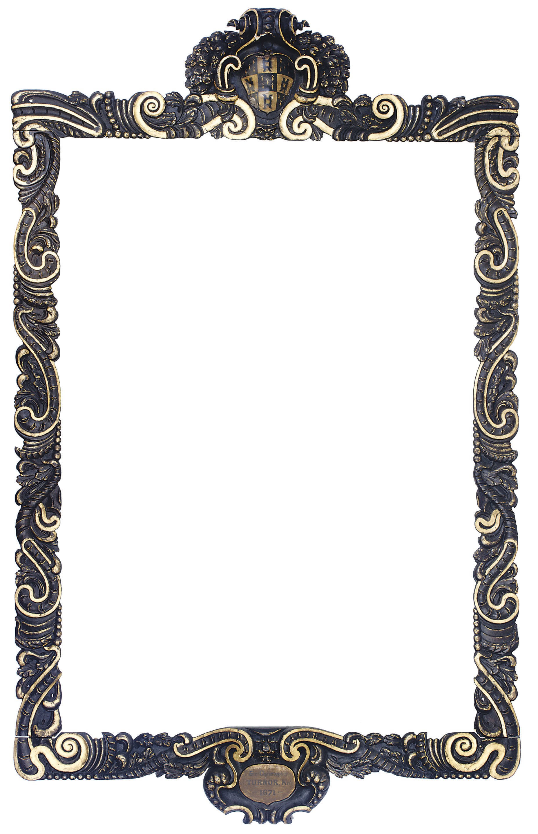 AN ENGLISH CARVED, GILDED AND PAINTED 'SANSOVINO' PICTURE FRAME