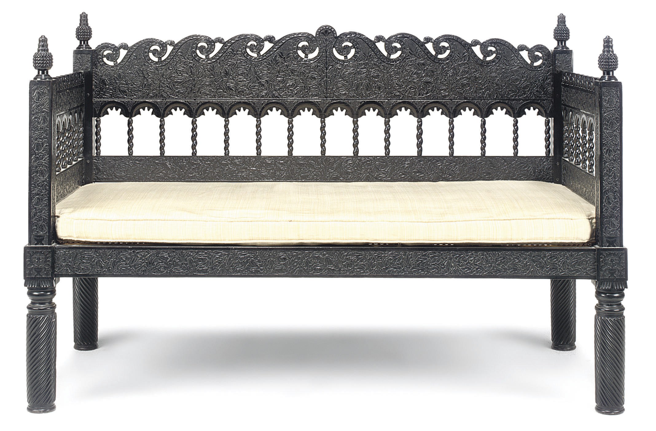 AN ANGLO-INDIAN EBONY SETTEE