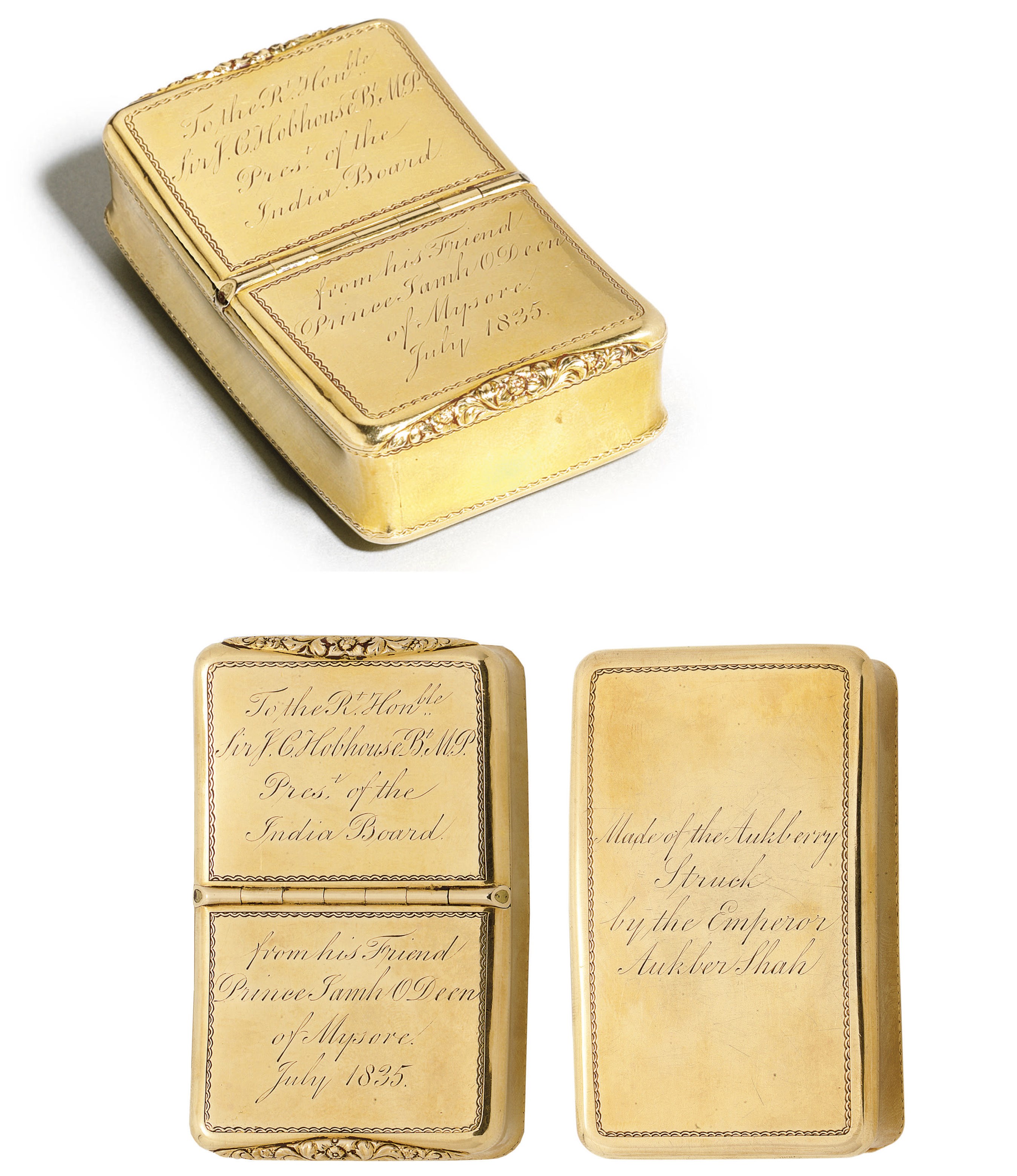 AN INDIAN COLONIAL GOLD DOUBLE SNUFF-BOX