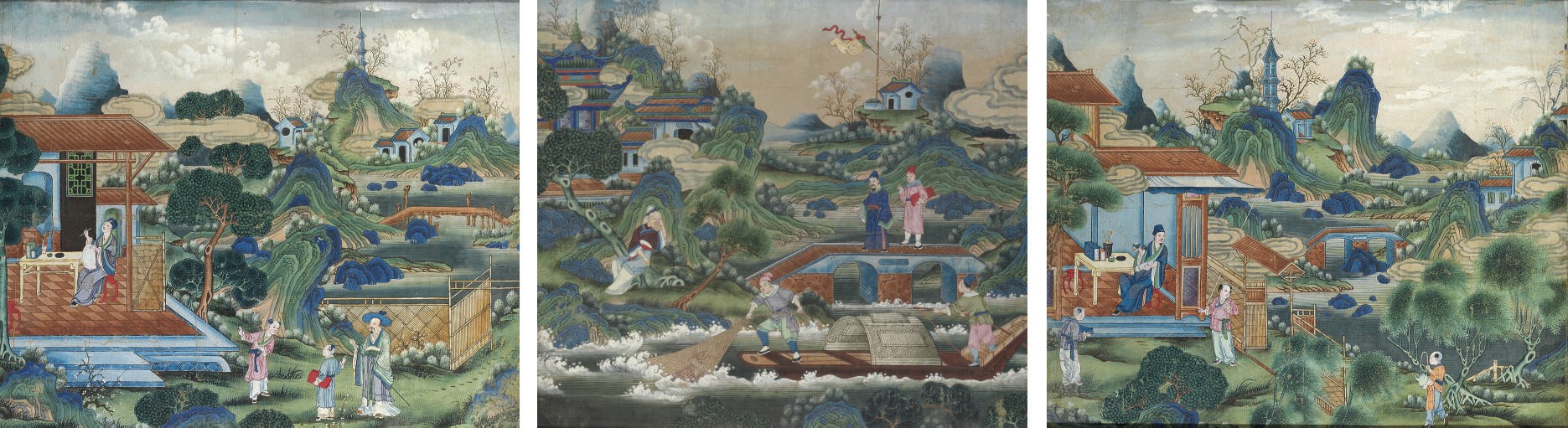 A SET OF THREE CHINESE PAINTINGS IN INK AND COLOURS ON SILK