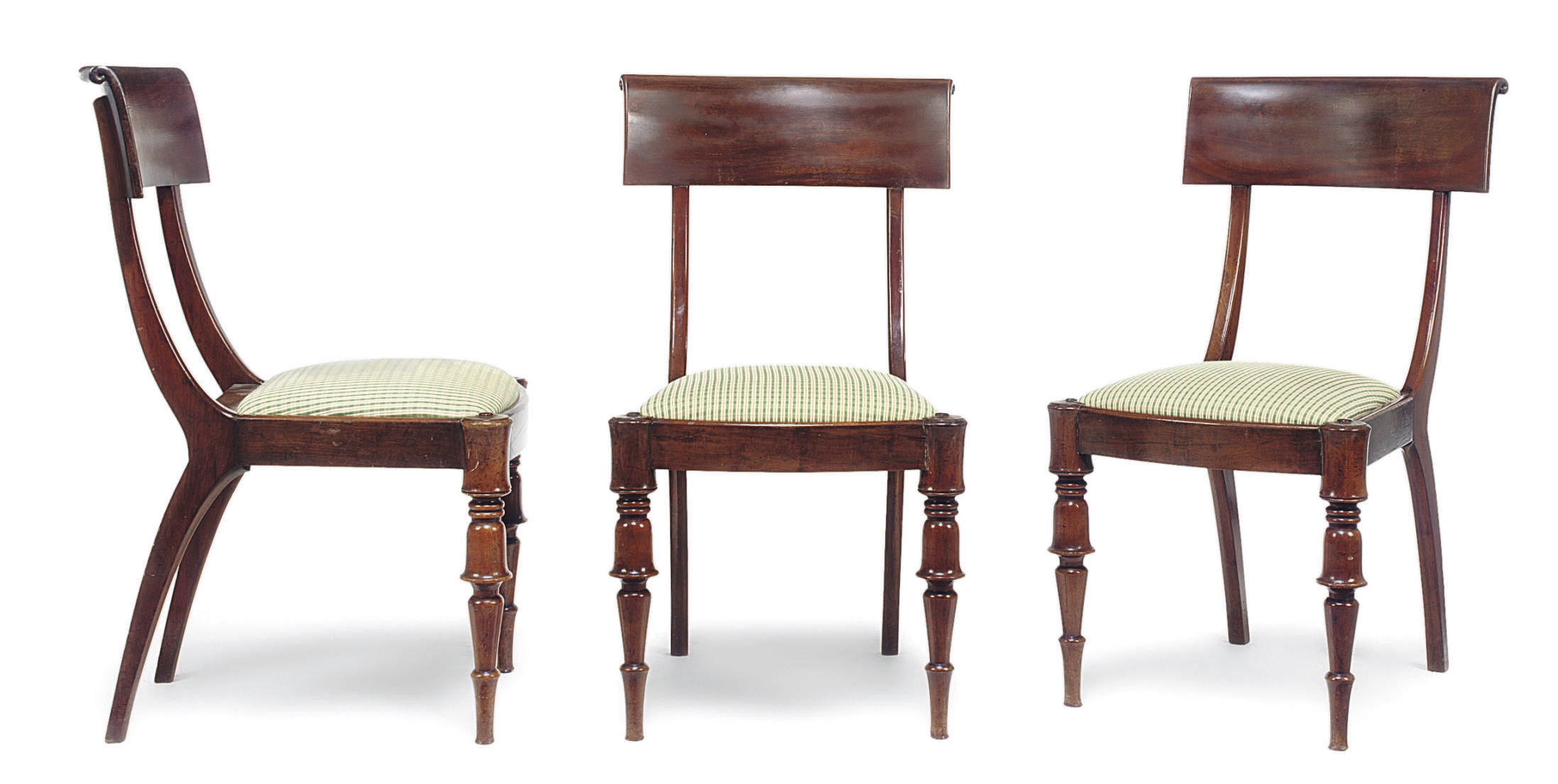 A SET OF THREE DANISH 'GOUT-GREC' MAHOGANY DINING CHAIRS