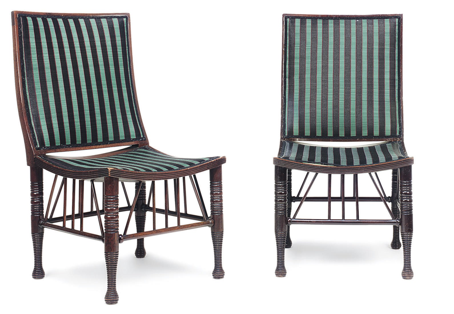 A PAIR OF ARTS AND CRAFTS MAHOGANY 'THEBES' SIDE CHAIRS