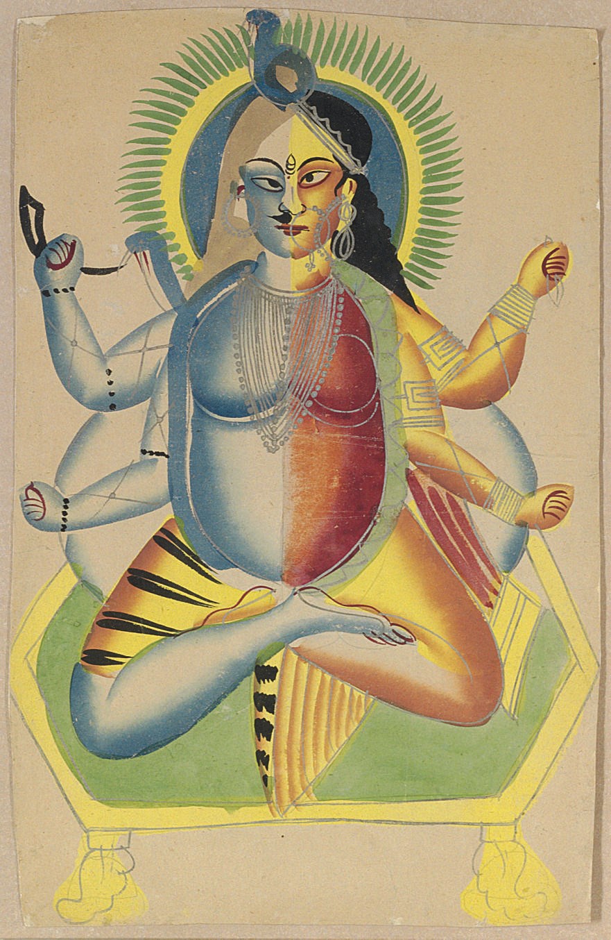 A Kalligat painting of Shiva Ardhanisvara