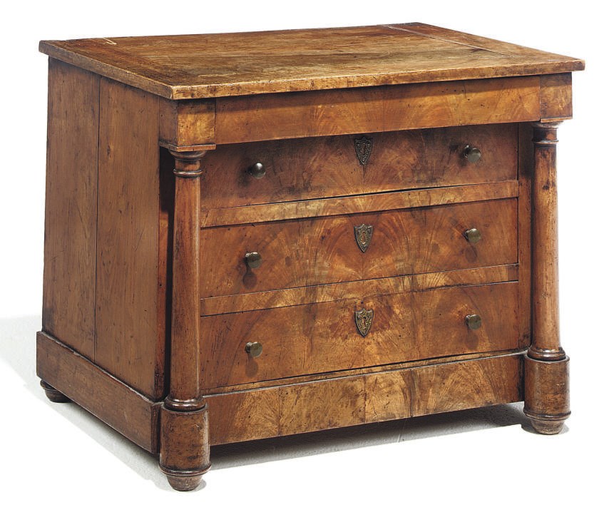 A RESTAURATION WALNUT MINIATURE COMMODE