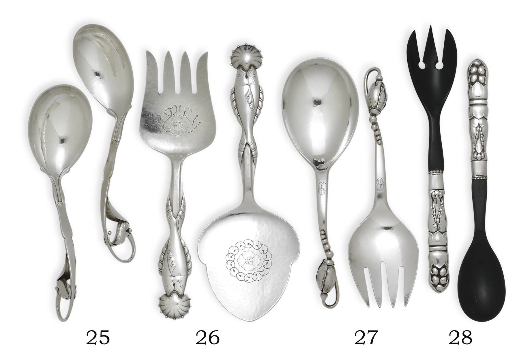 A GROUP OF DANISH SILVER FLATWARE AND SERVING PIECES