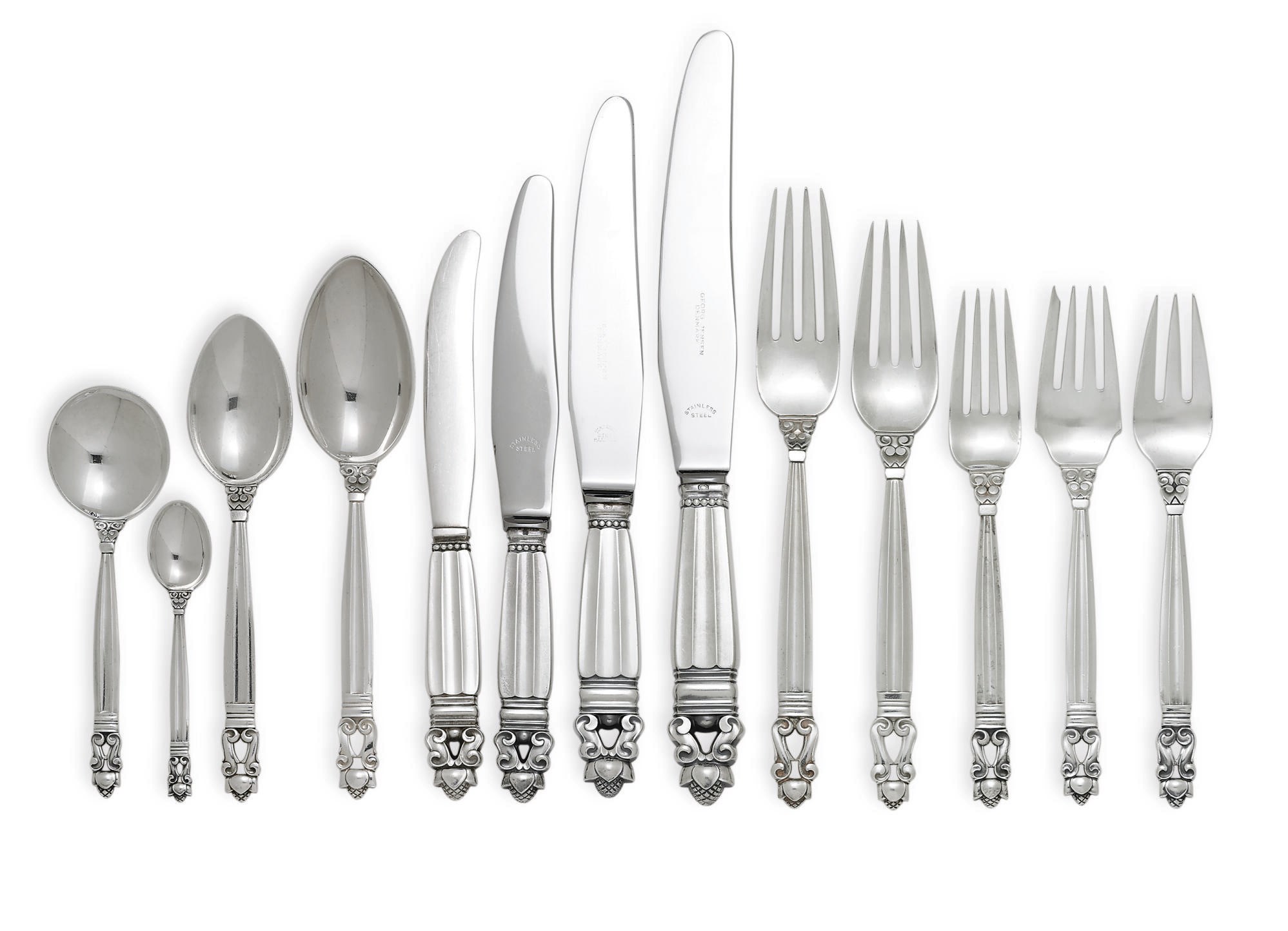 A DANISH SILVER FLATWARE SERVICE DESIGNED BY JOHAN ROHDE