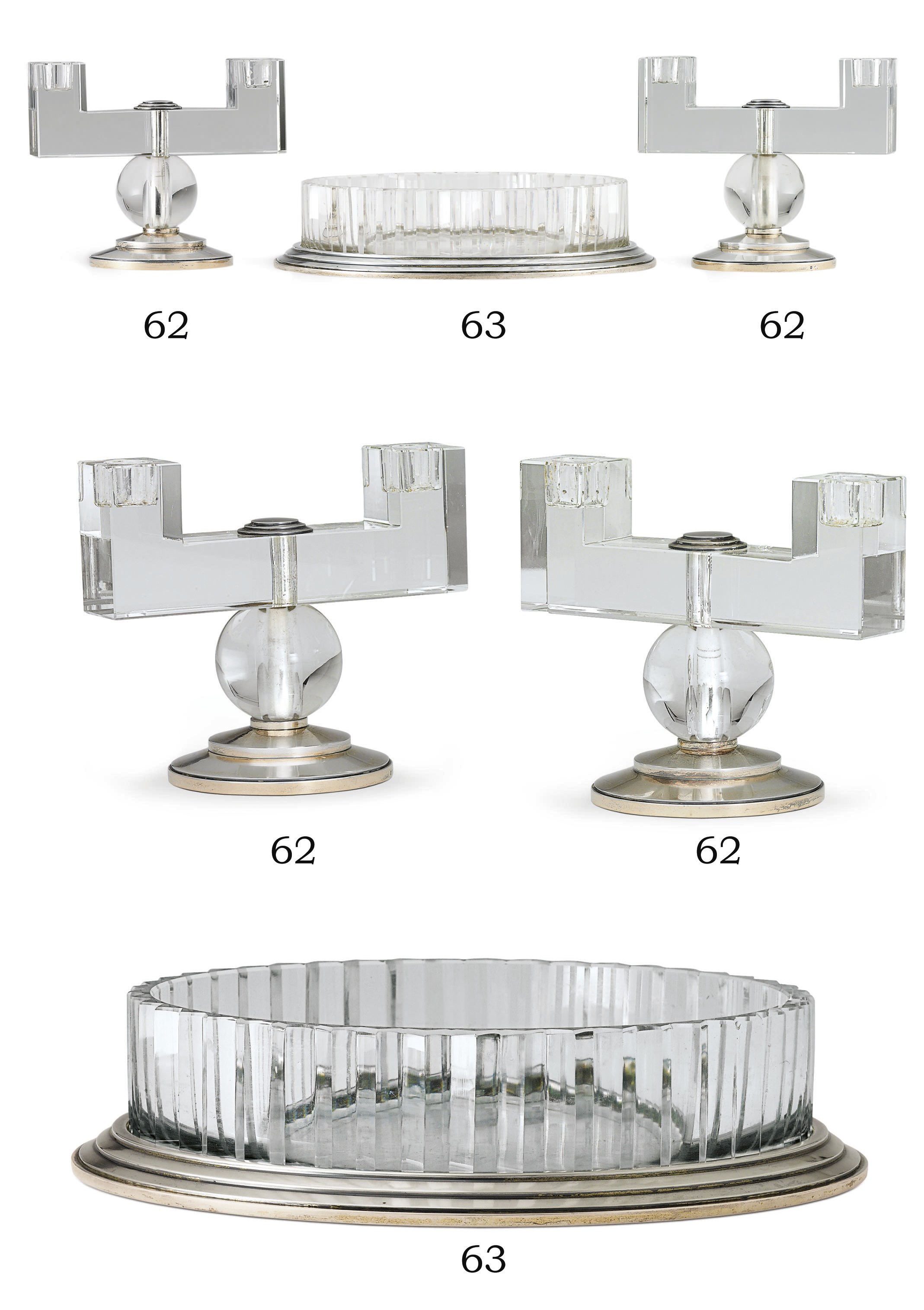 A FRENCH ART DECO SILVER-GILT AND CUT-GLASS CENTERPIECE