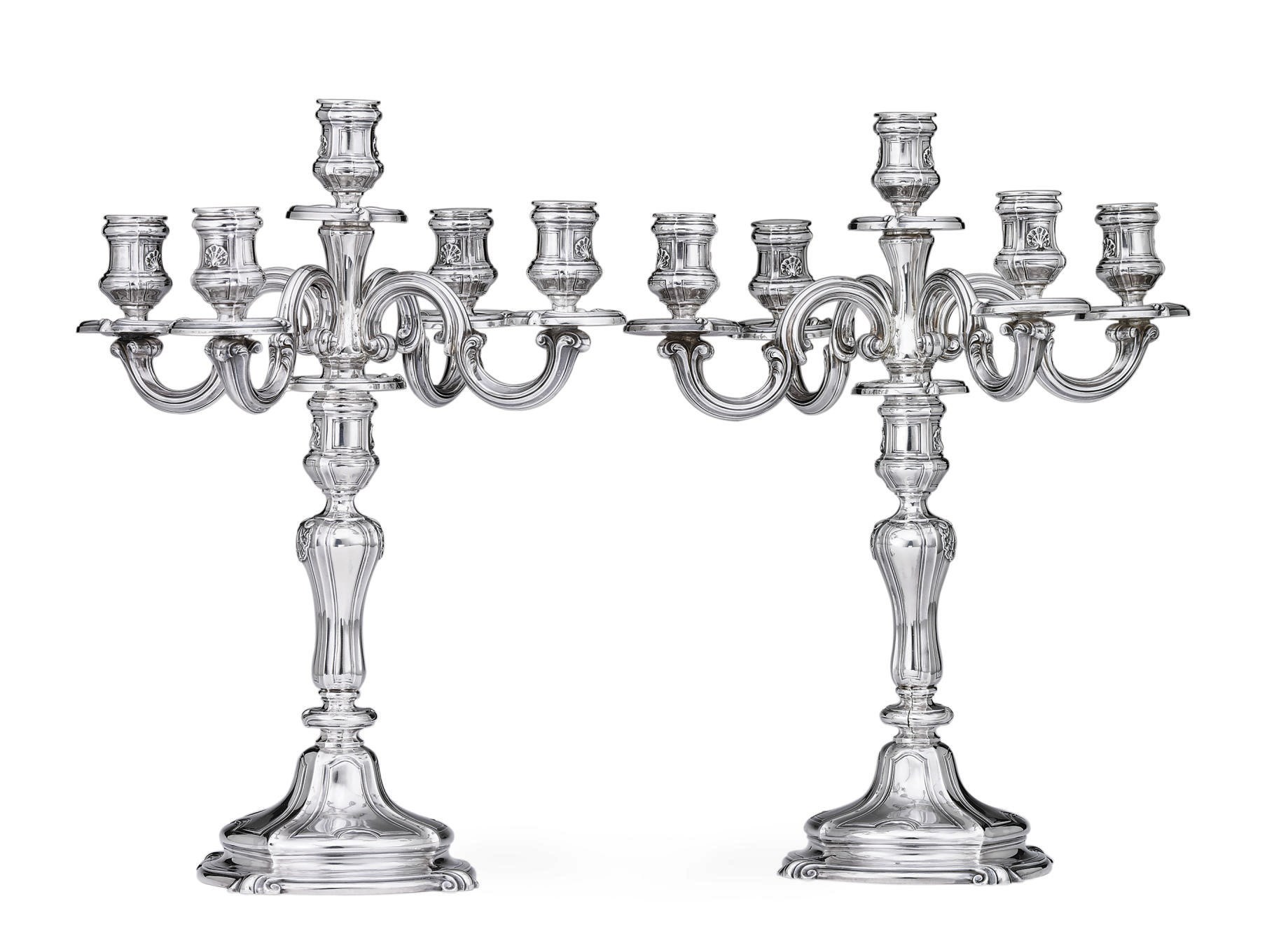 A PAIR OF FRENCH SILVER CANDELABRA