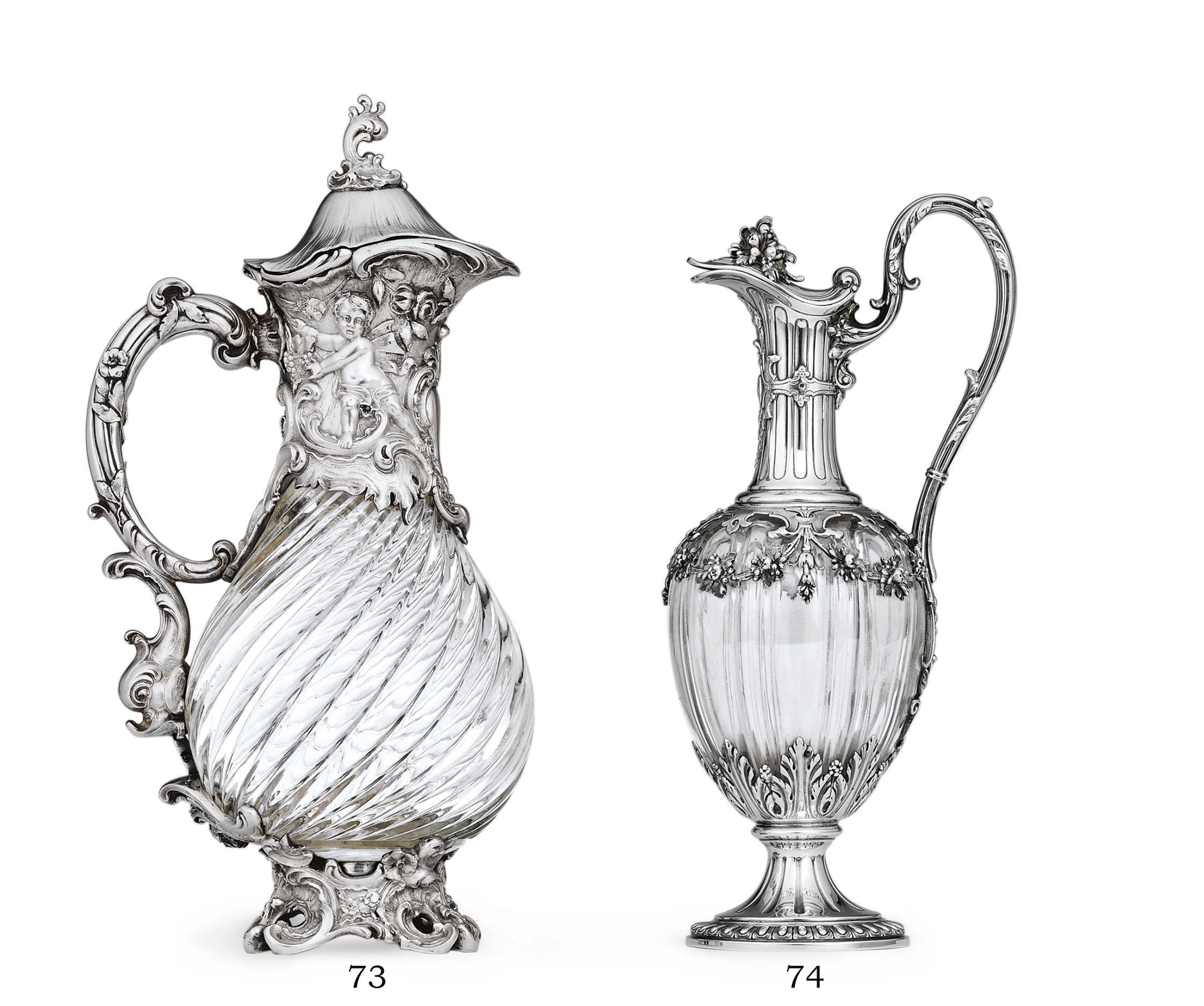 A DUTCH SILVER-MOUNTED CUT-GLASS CLARET JUG