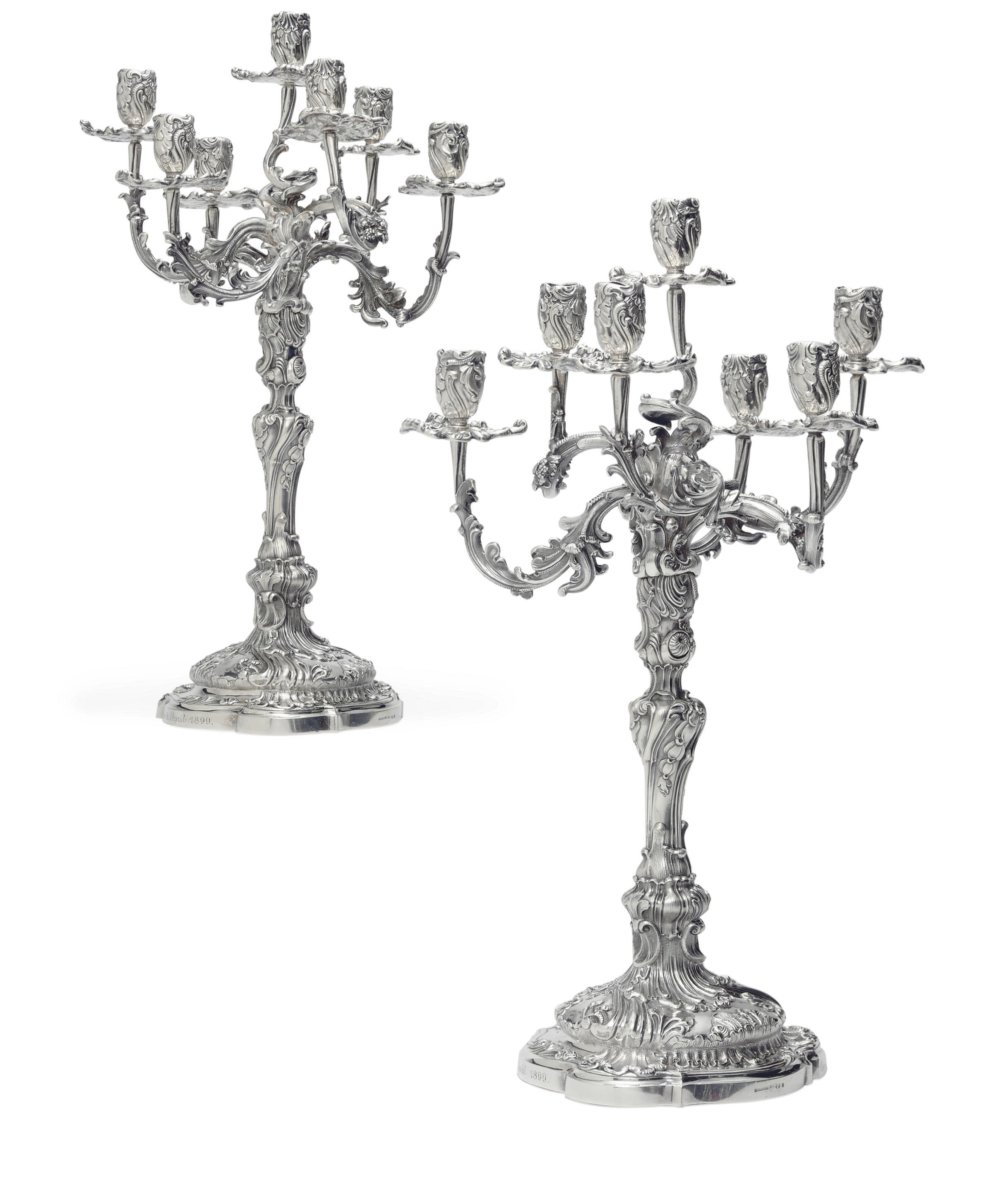 A PAIR OF GERMAN SILVER SEVEN-LIGHT CANDELABRA