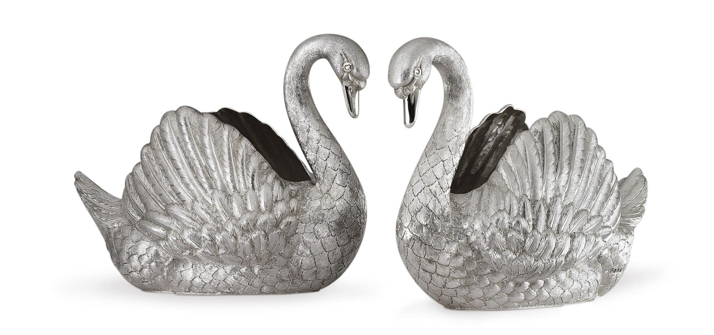 A PAIR OF ELIZABETH II SILVER SWAN CENTERPIECES