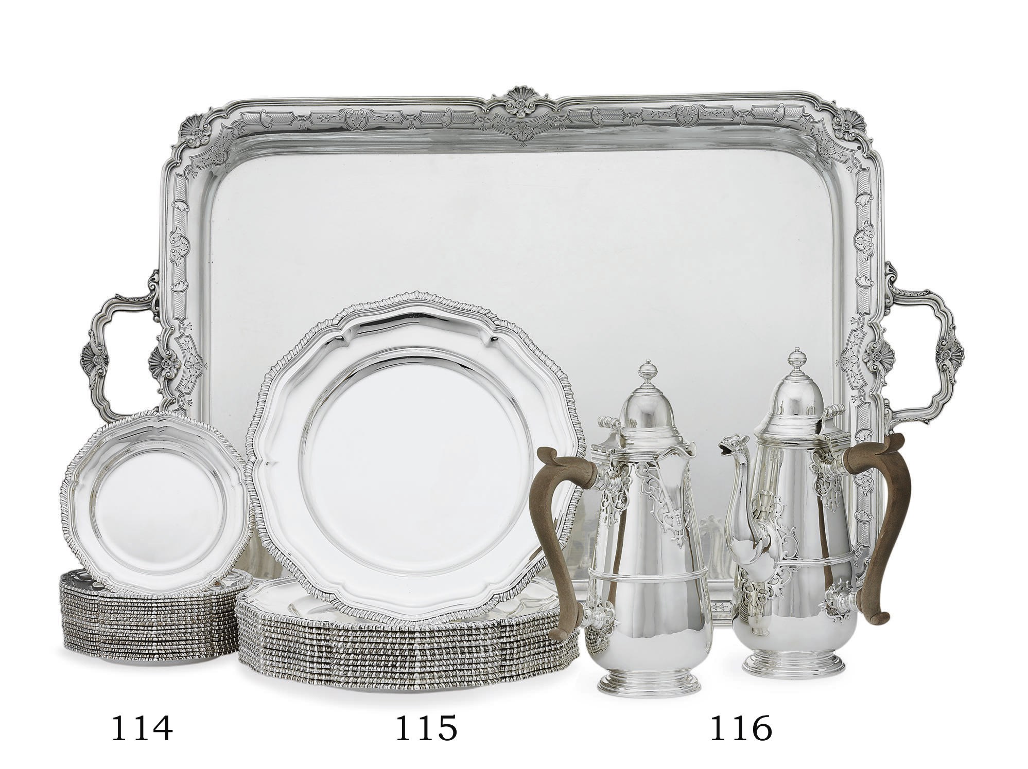 A PAIR OF GEORGE V SILVER CAFE-AU-LAIT POTS