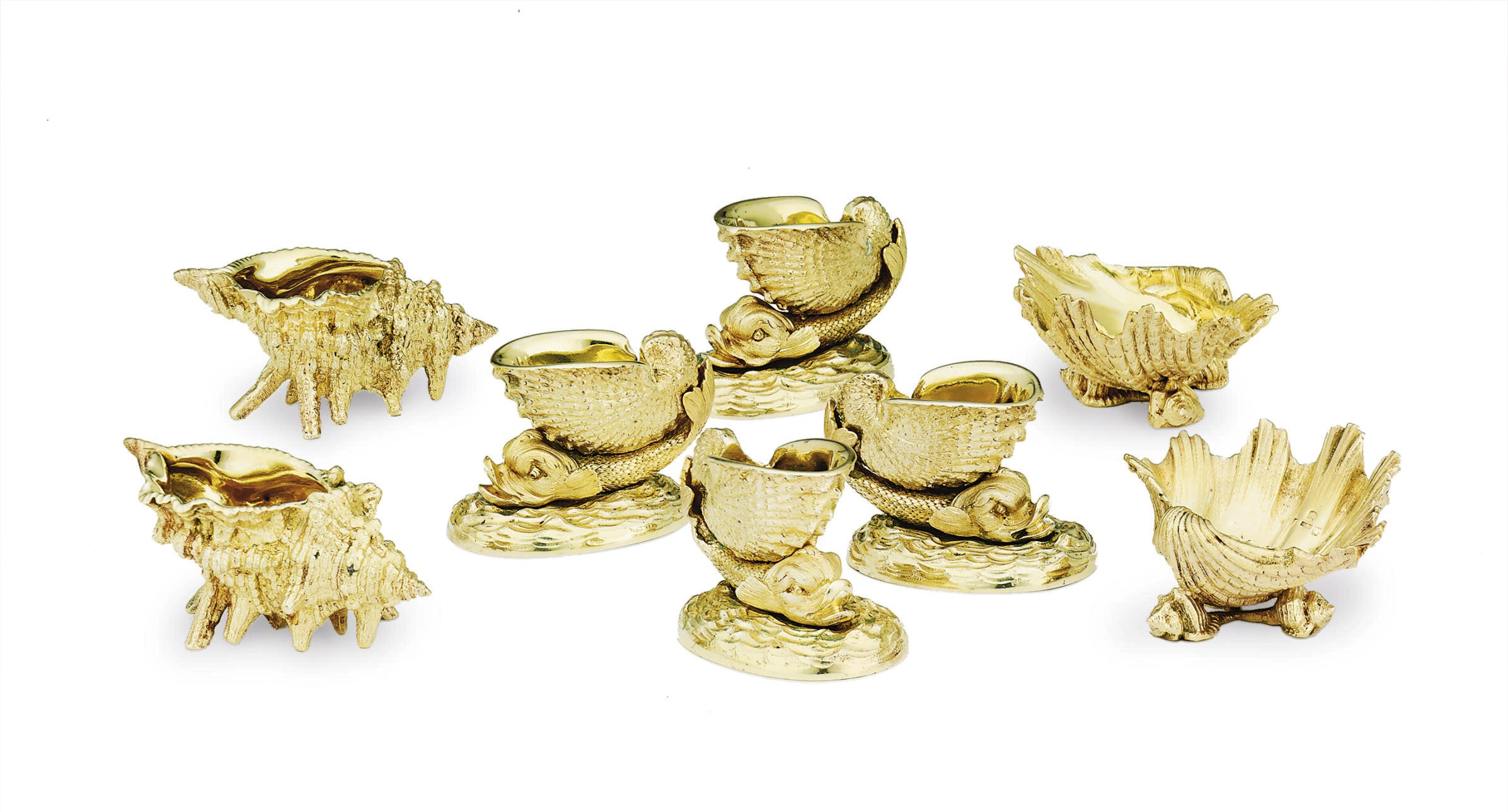 A VICTORIAN GILT-METAL "MARINE THEME" CONDIMENT SET