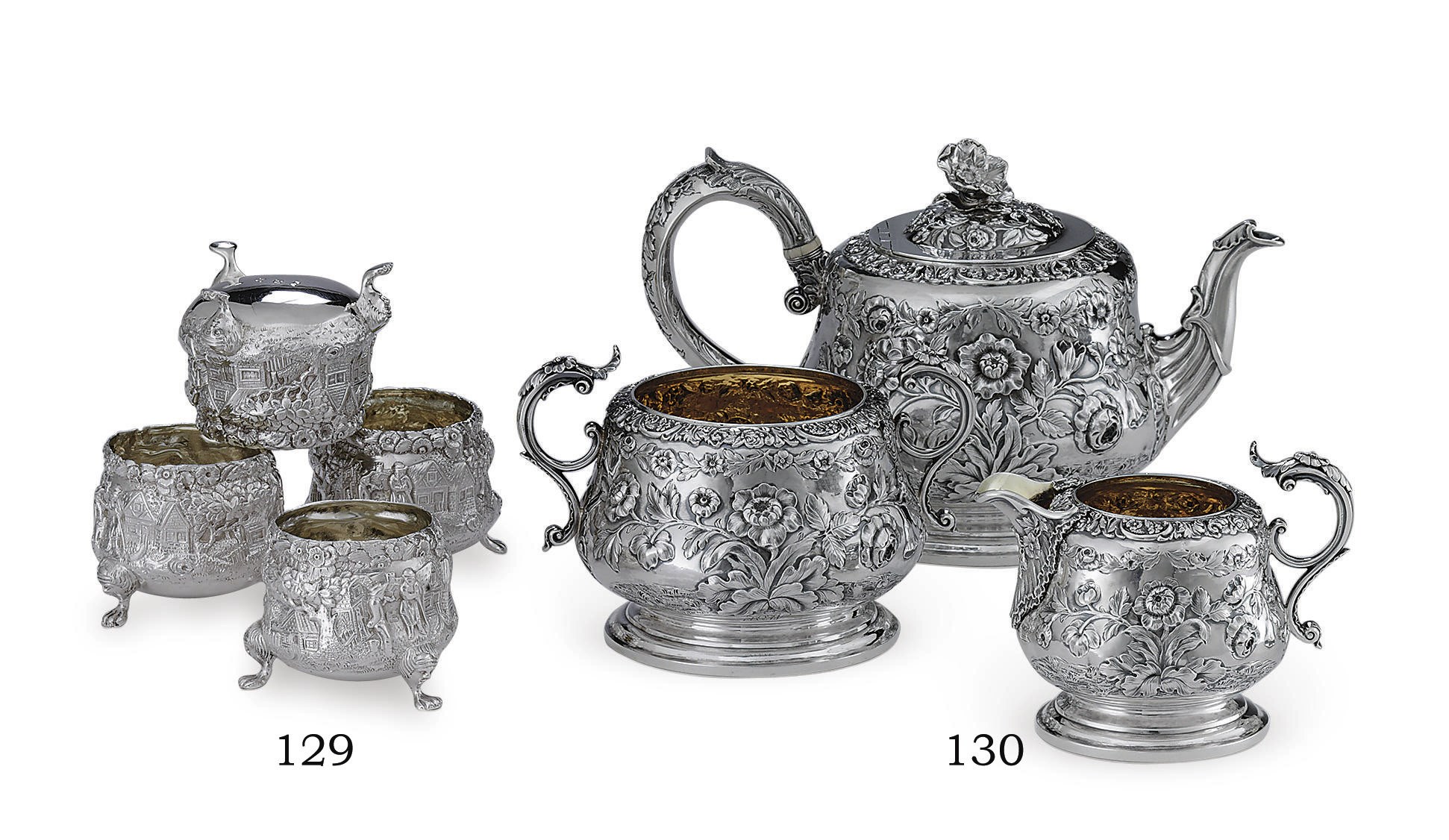 A GEORGE IV SILVER THREE-PIECE TEA SERVICE**