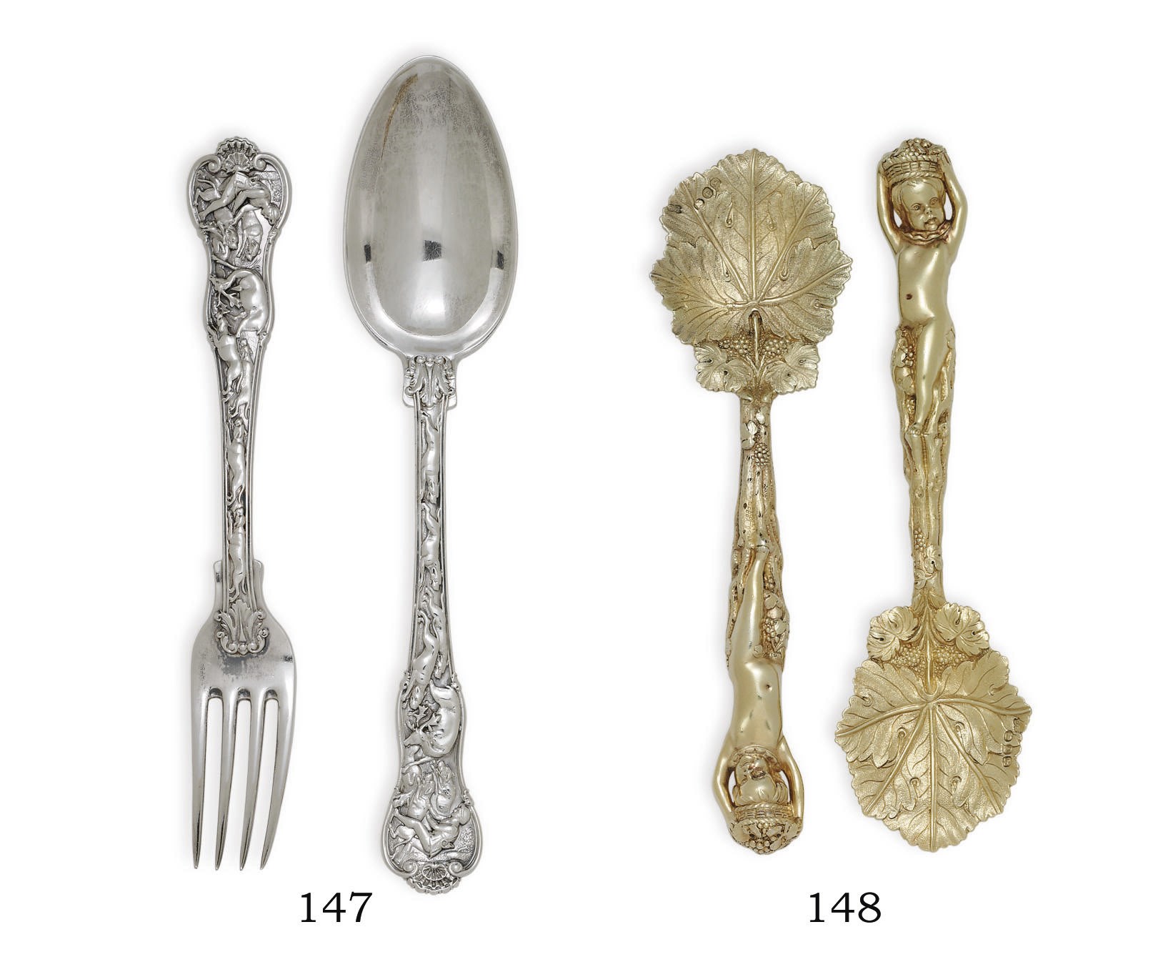 A REGENCY SILVER SERVING FORK AND SPOON