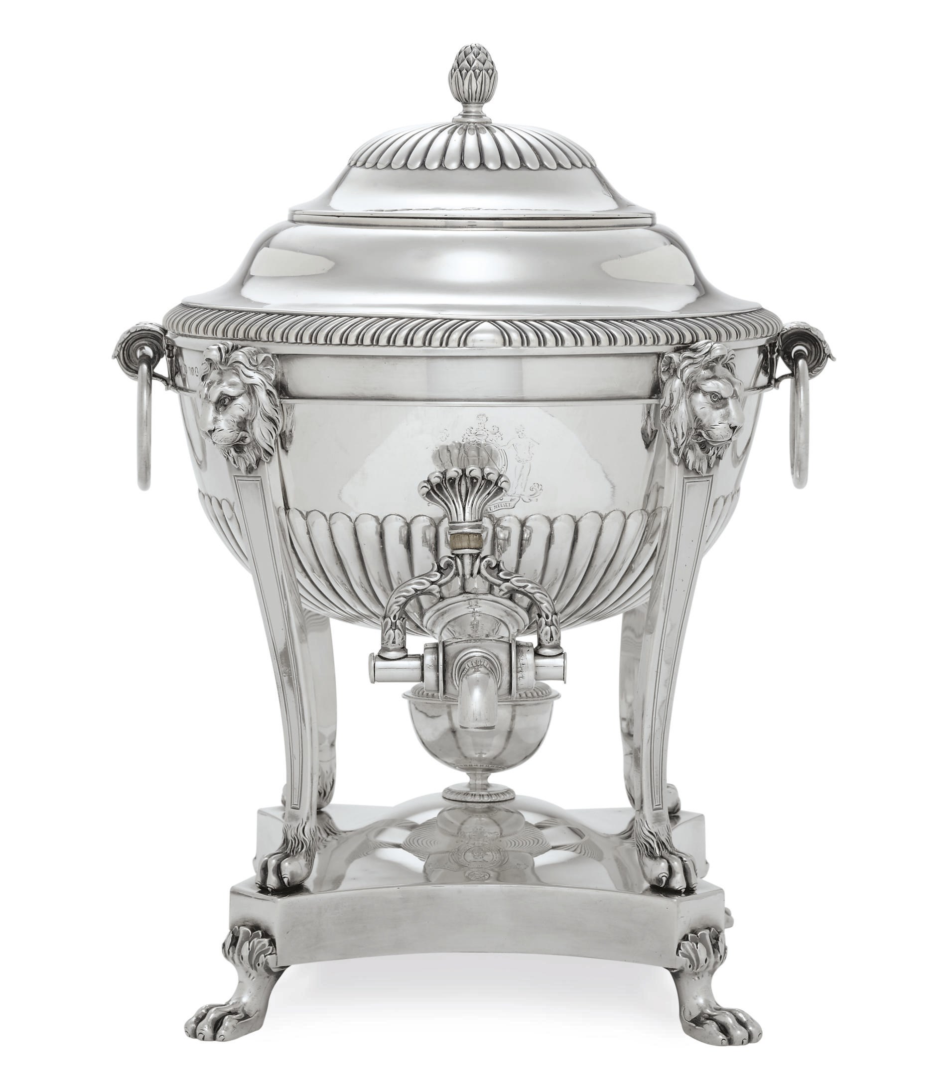 A GEORGE III SILVER HOT WATER KETTLE-ON-STAND**
