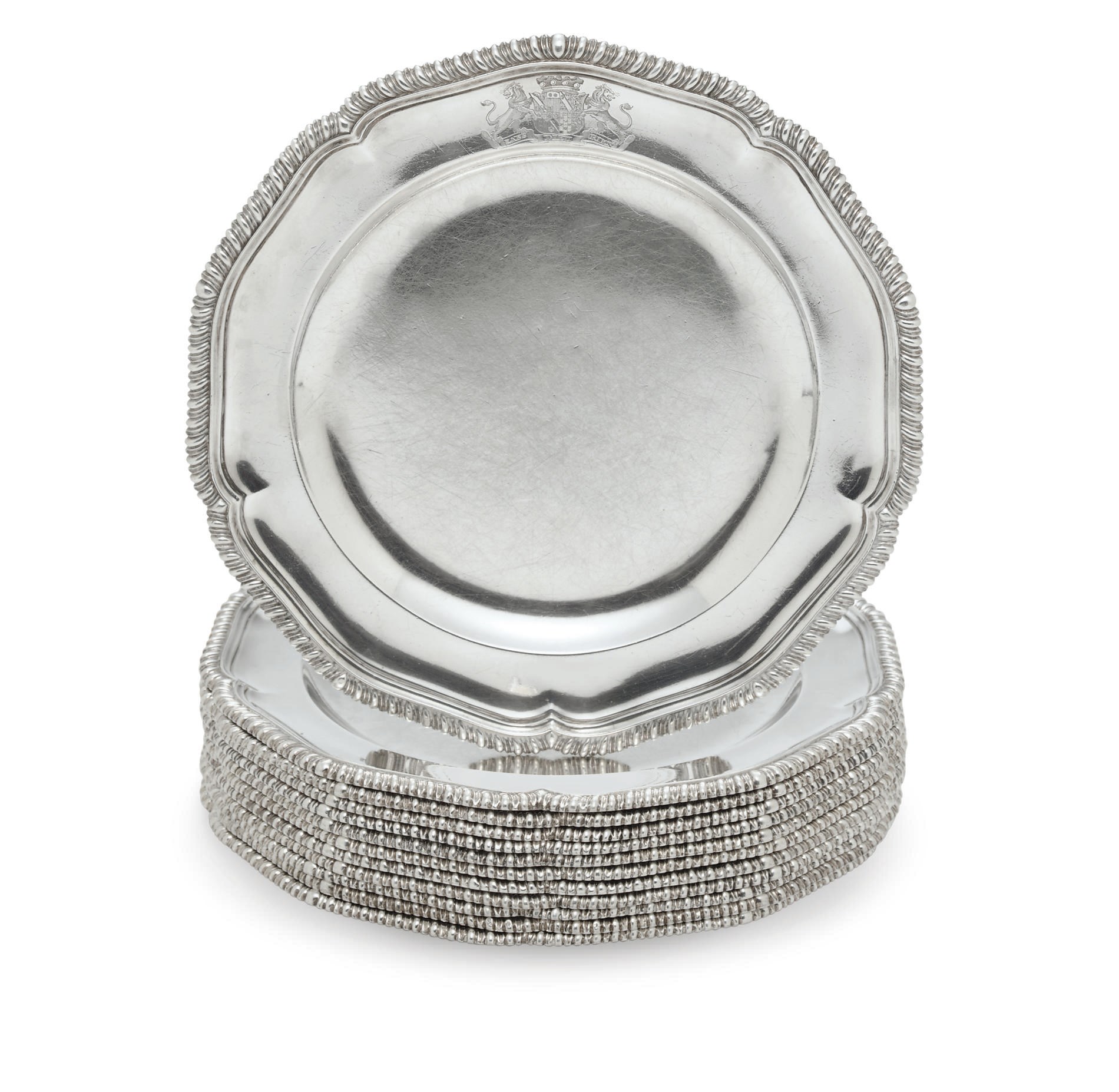A SET OF TWELVE REGENCY SILVER DINNER PLATES