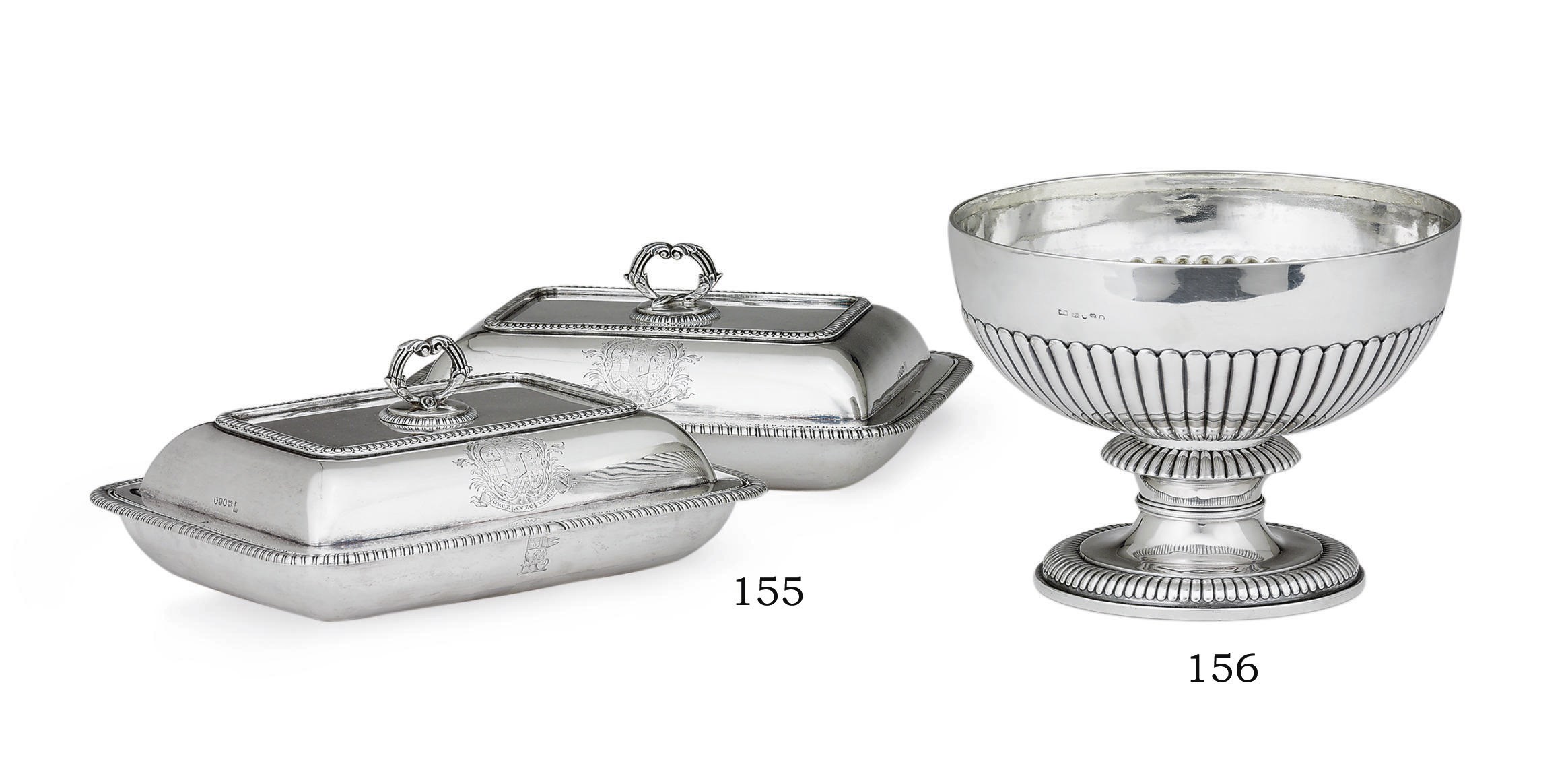 A PAIR OF GEORGE III SILVER ENTREE DISHES AND COVERS
