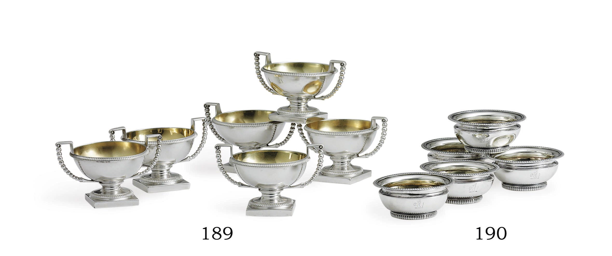 A SET OF SIX GEORGE III SILVER SALT CELLARS