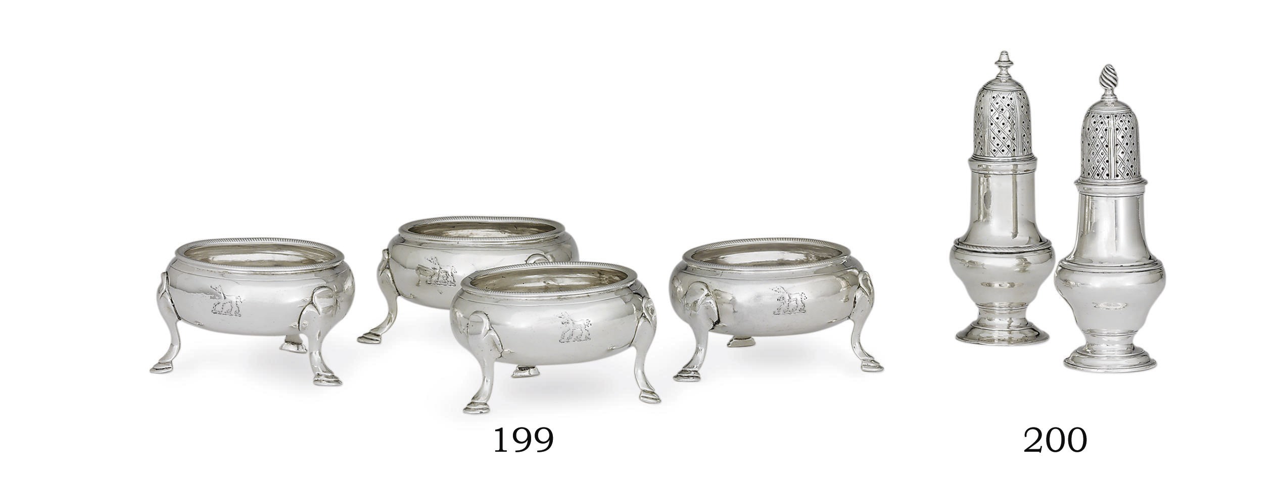 A SET OF FOUR GEORGE II SILVER SALT CELLARS