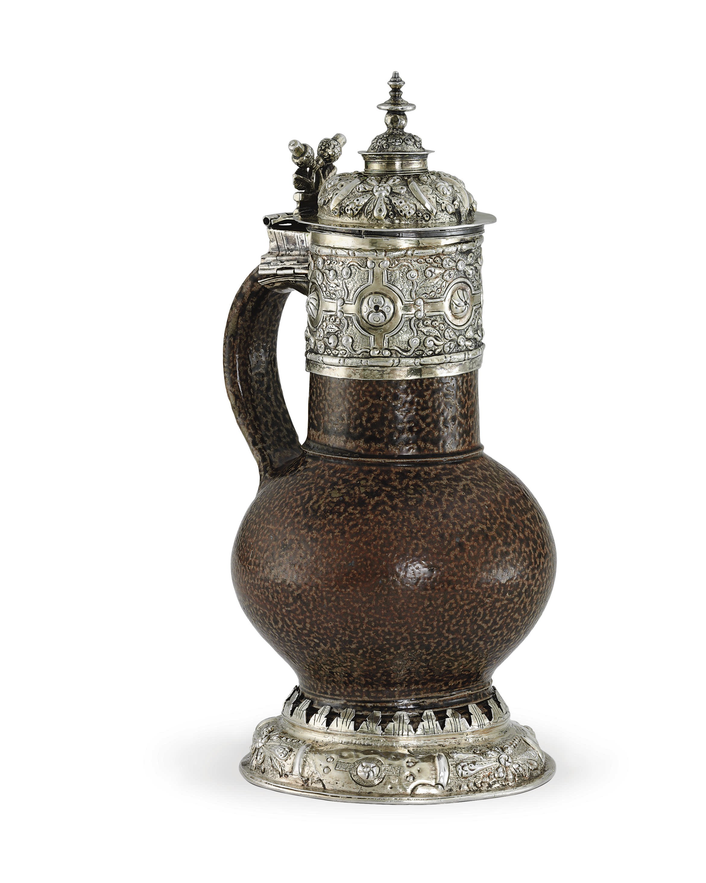 A FINE ELIZABETH I SILVER-GILT MOUNTED TIGERWARE JUG
