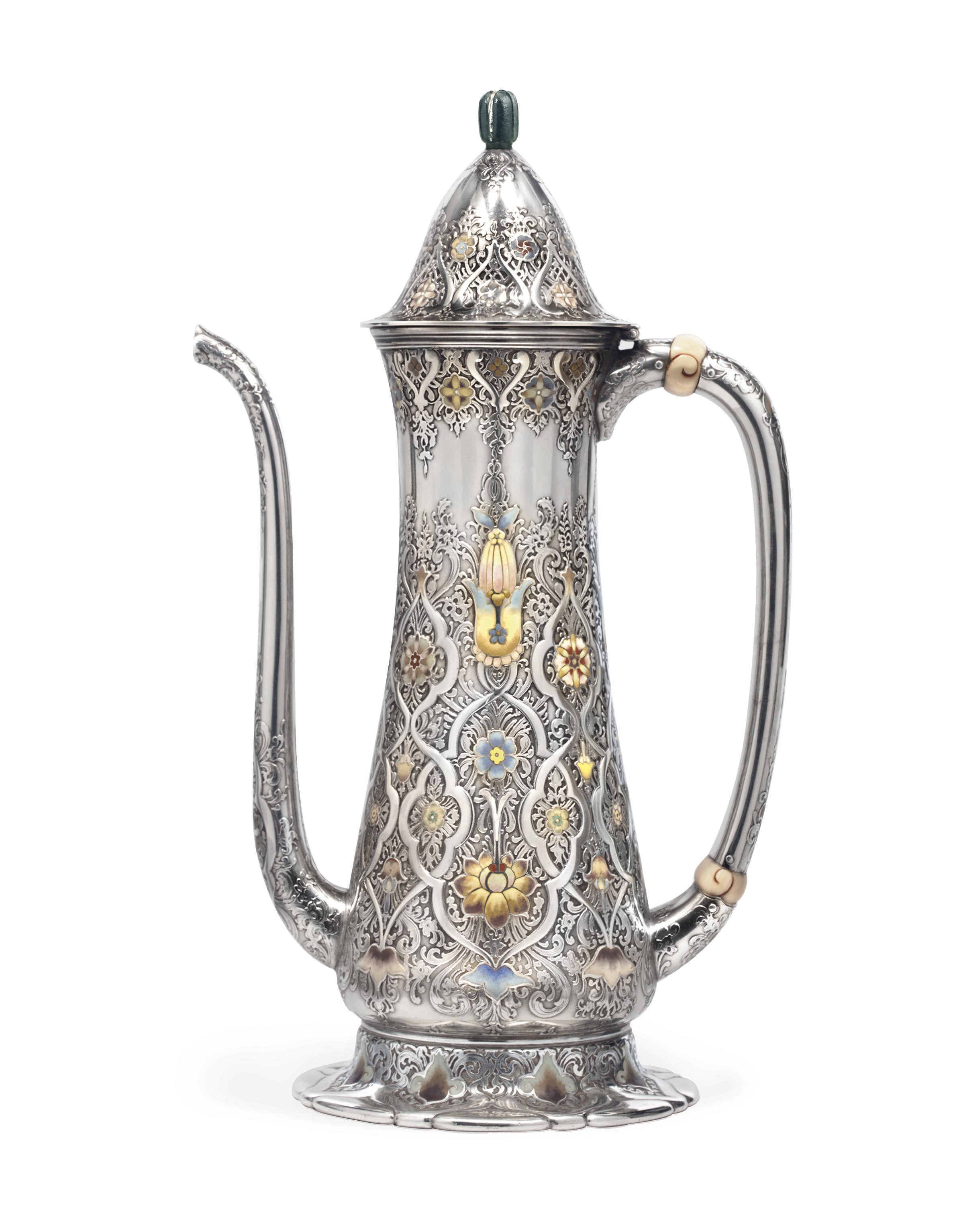 AN AMERICAN SILVER AND ENAMEL COFFEE POT FROM THE WORLD'S COLUMBIAN EXPOSITION OF 1893**