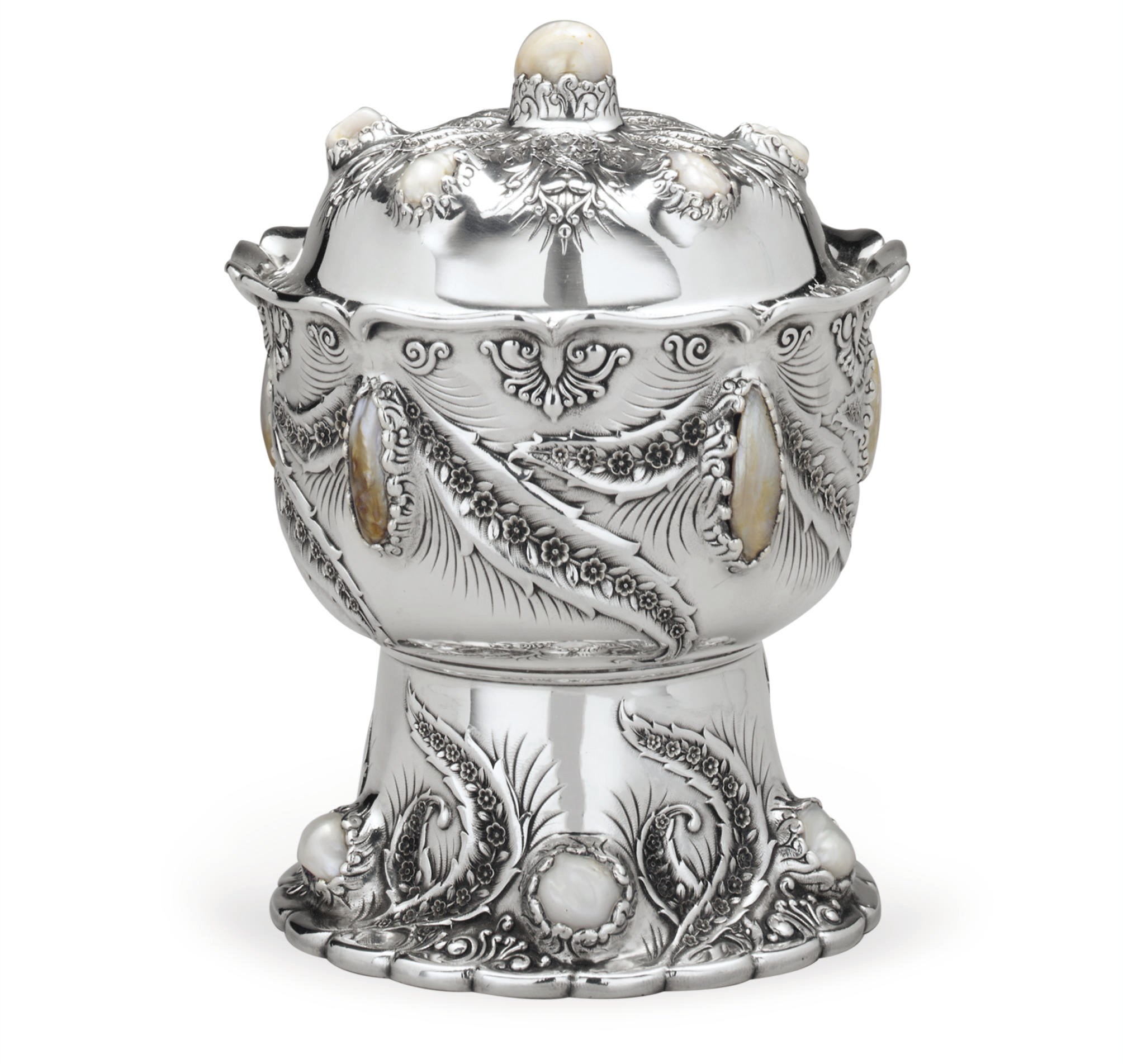 AN AMERICAN SILVER AND PEARL-SET BOWL AND COVER